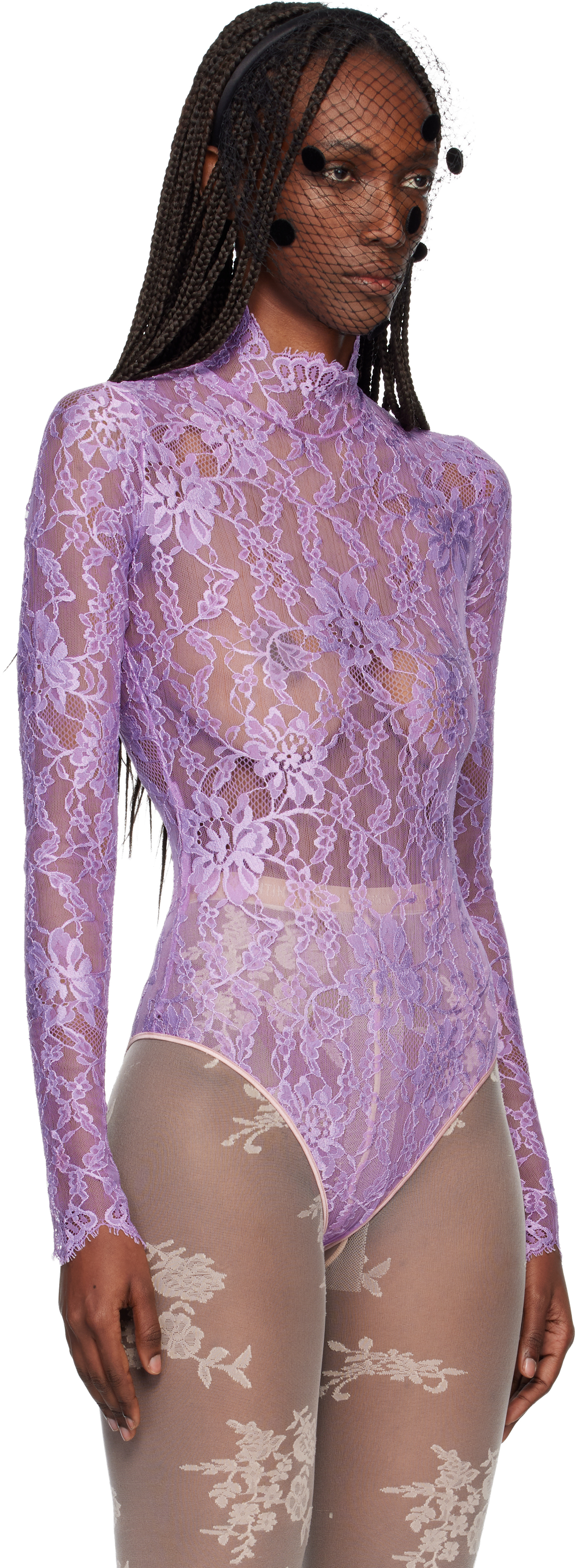 Valentino Purple Floral Lace Bodysuit