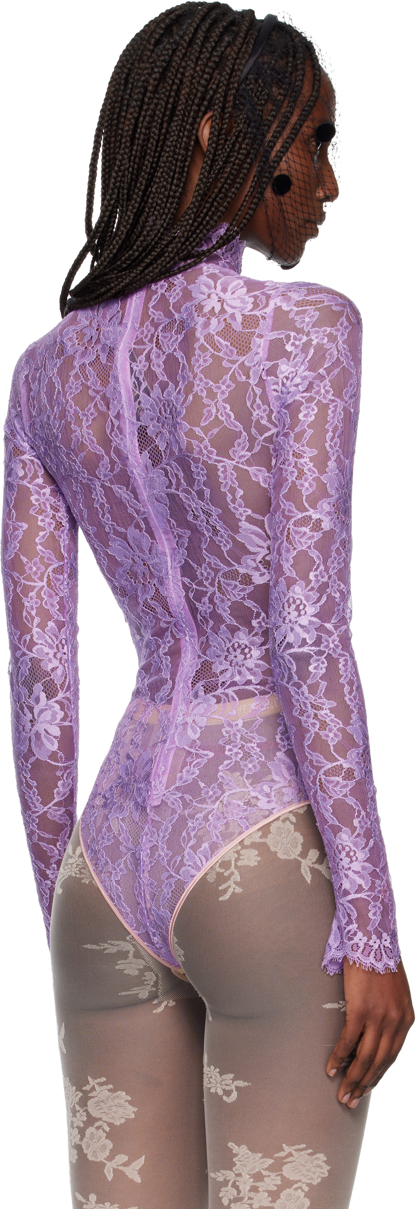 Valentino Purple Floral Lace Bodysuit