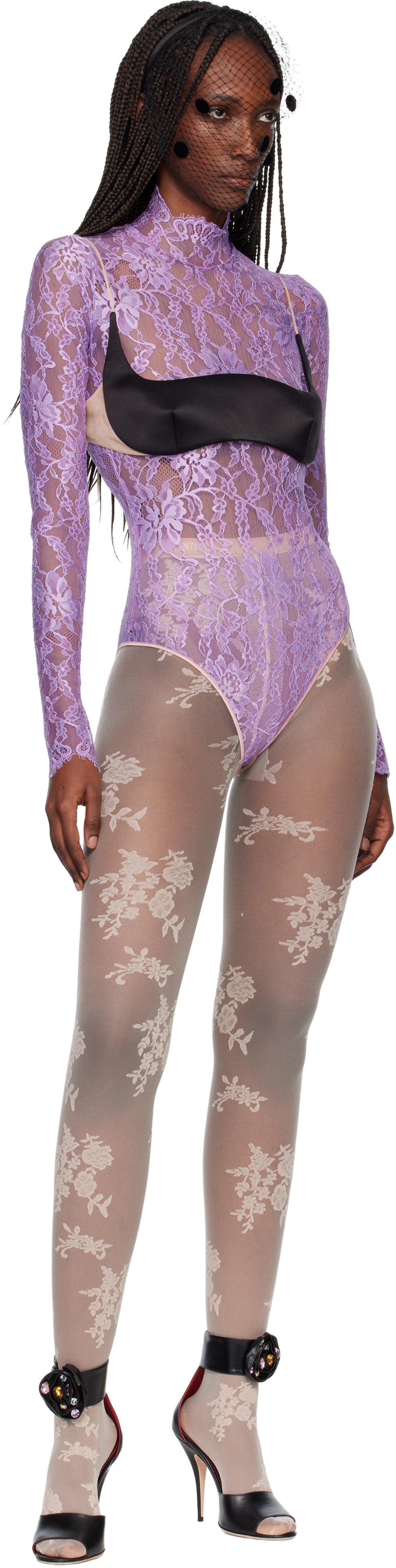 Valentino Purple Floral Lace Bodysuit