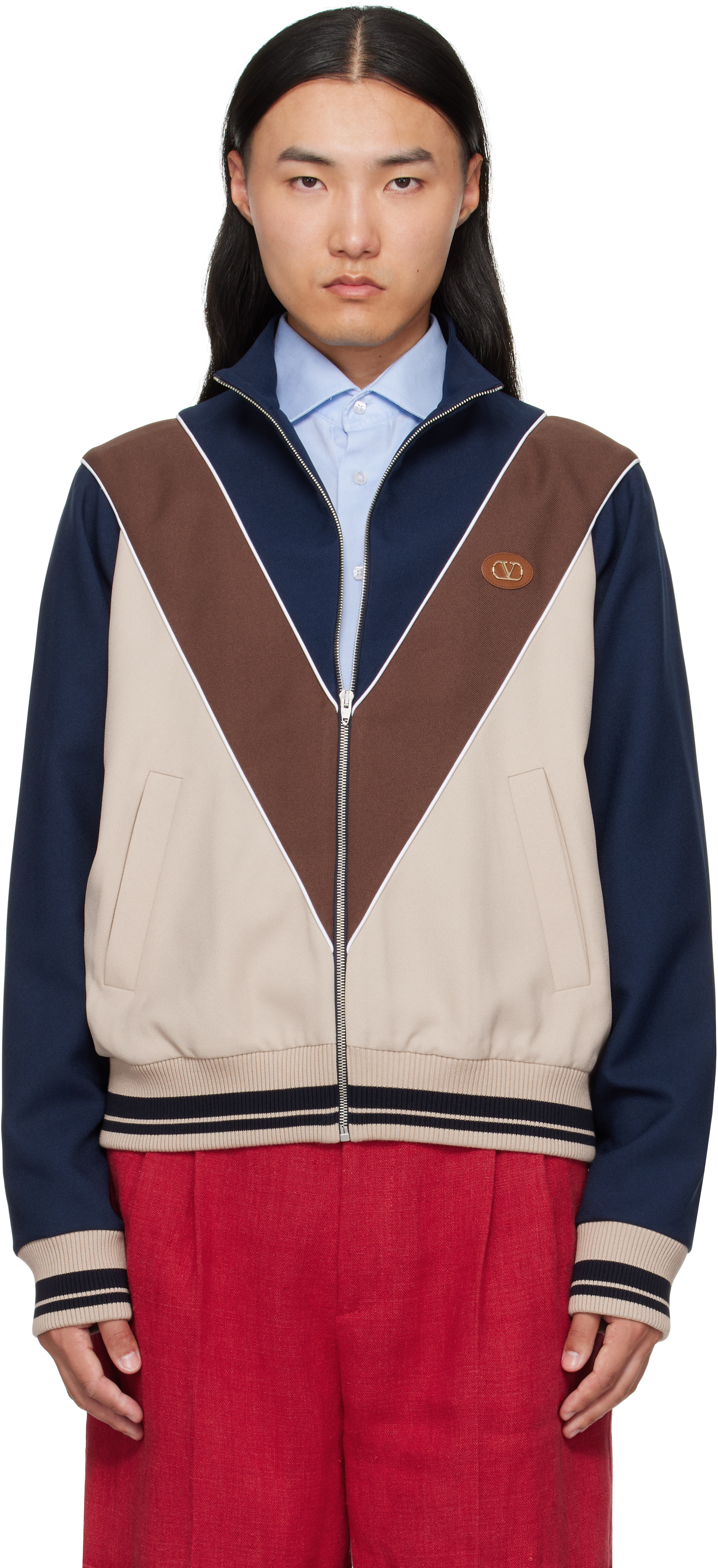 Valentino Garavani Zip-up Sweatshirt With Vlogo Patch In Blue
