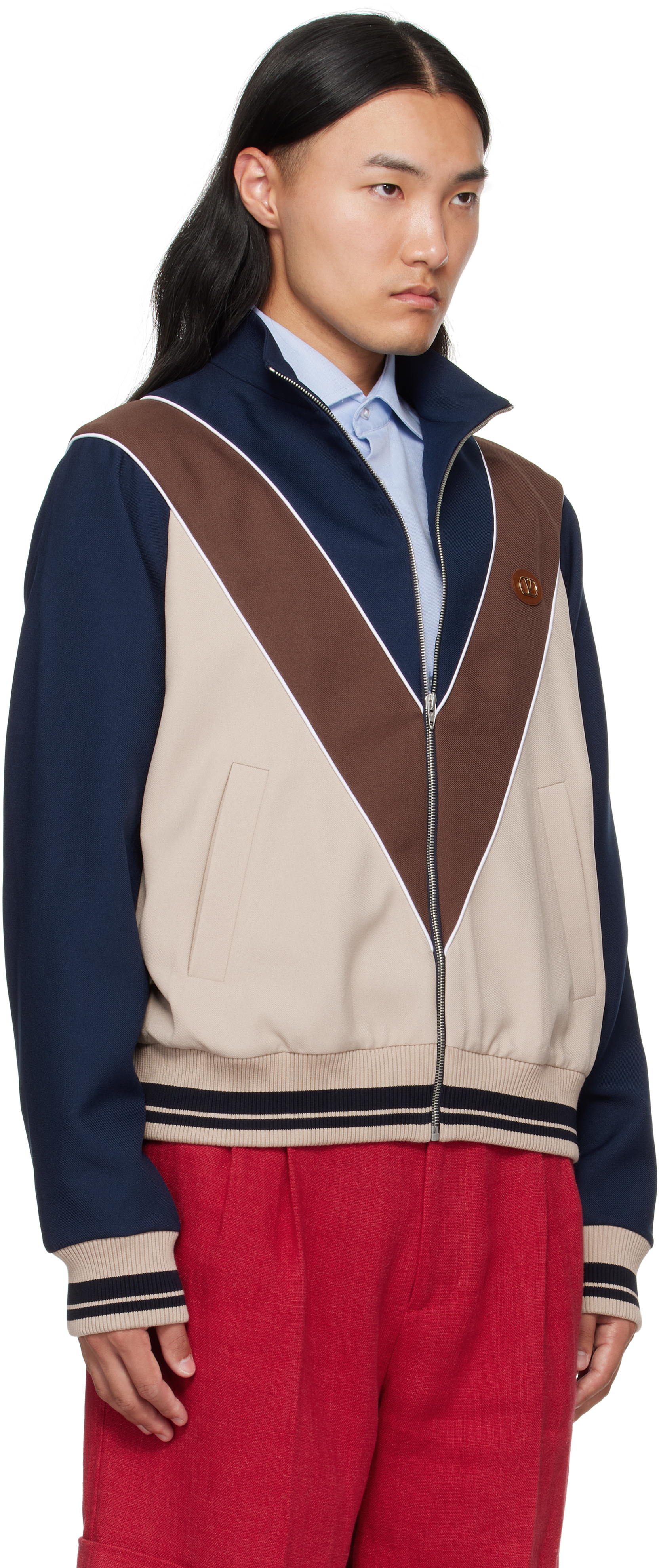 Valentino Garavani Zip-up Sweatshirt With Vlogo Patch In Blue