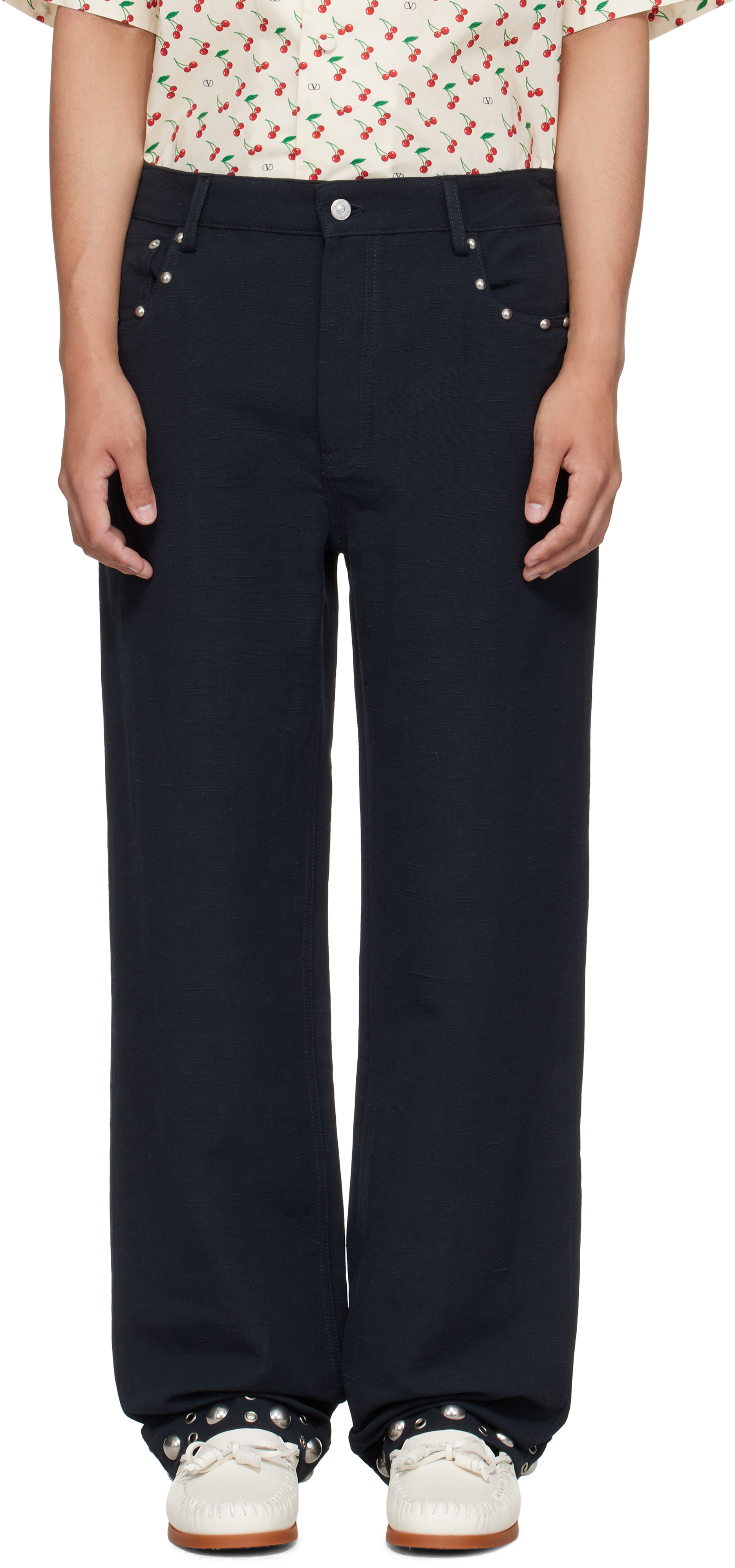 Black Studded Trousers by Valentino on Sale