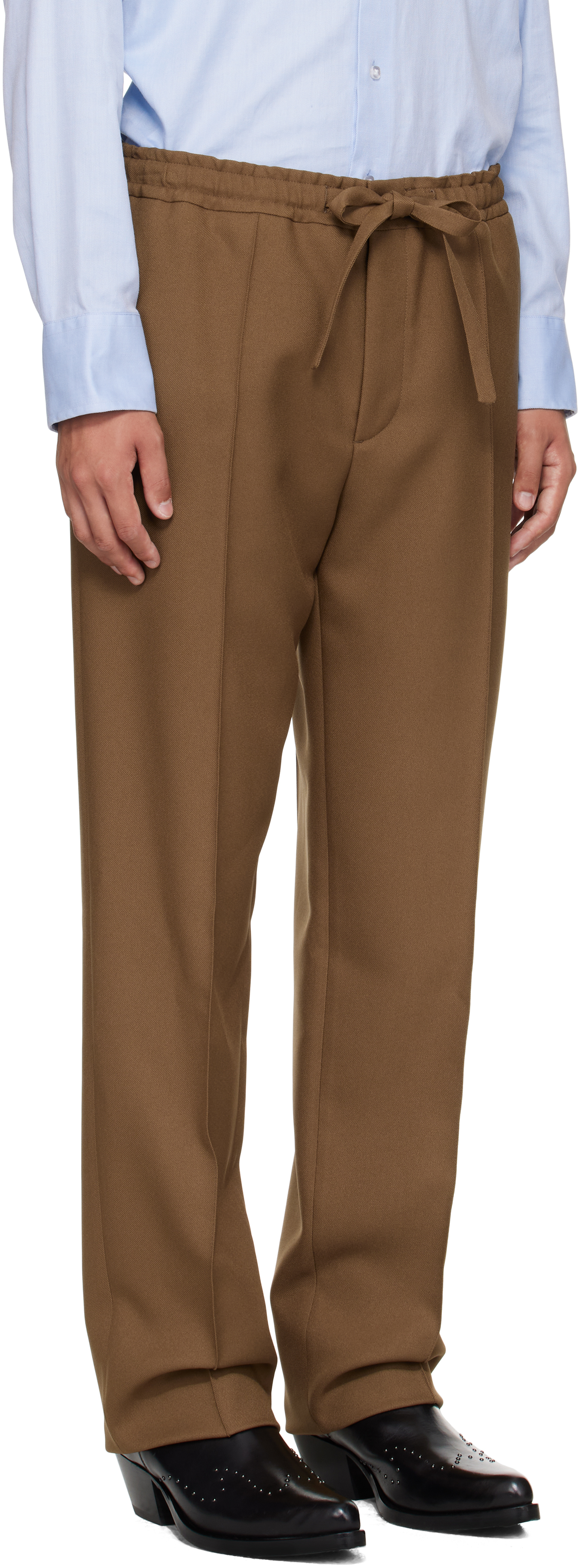 Valentino Khaki Techno Drape Gabardine Trousers In Brown