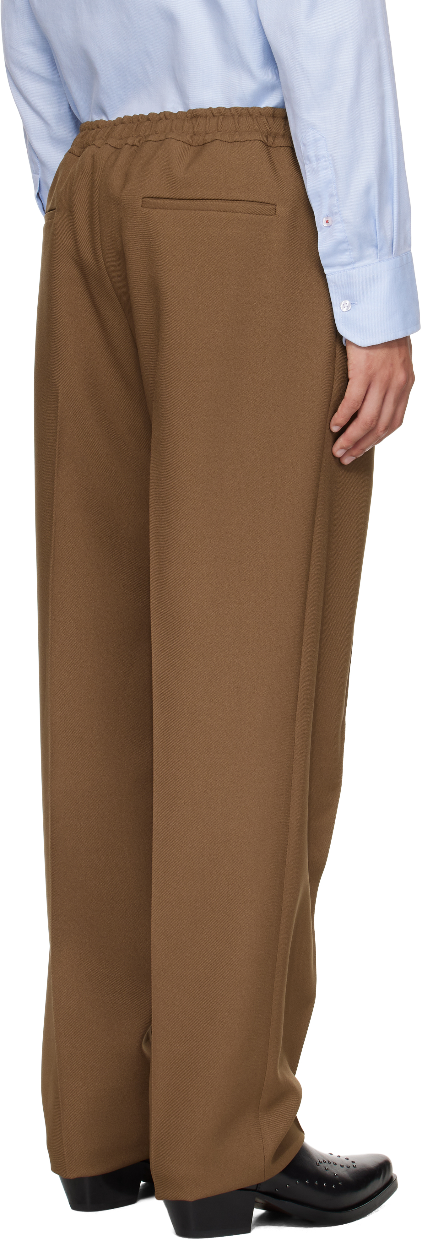 Valentino Khaki Techno Drape Gabardine Trousers In Brown