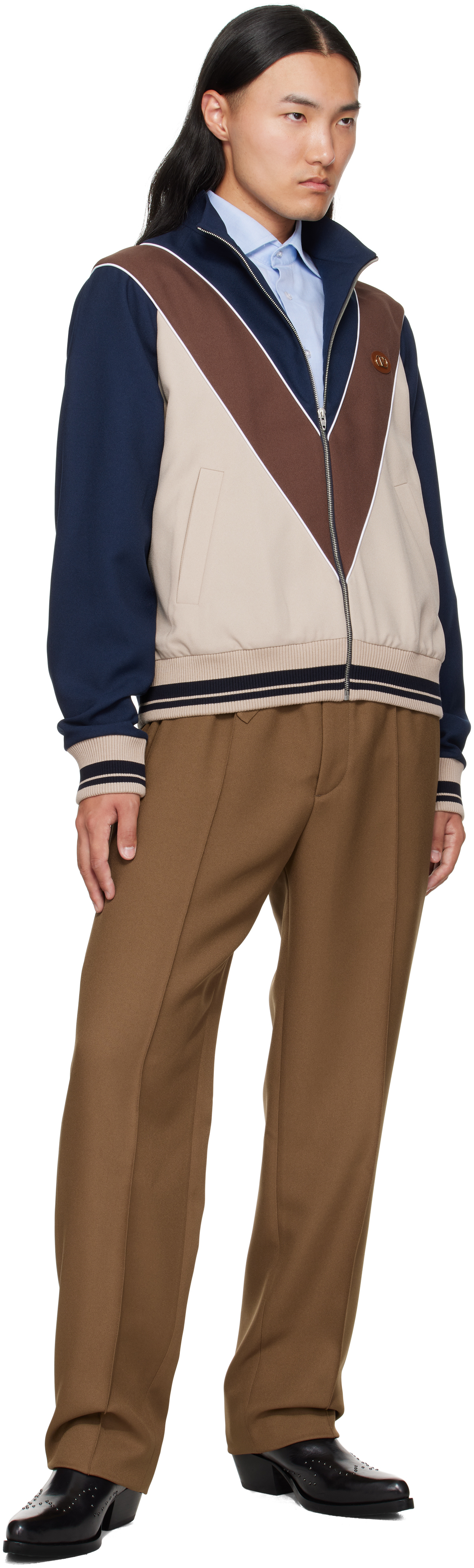Valentino Khaki Techno Drape Gabardine Trousers In Brown