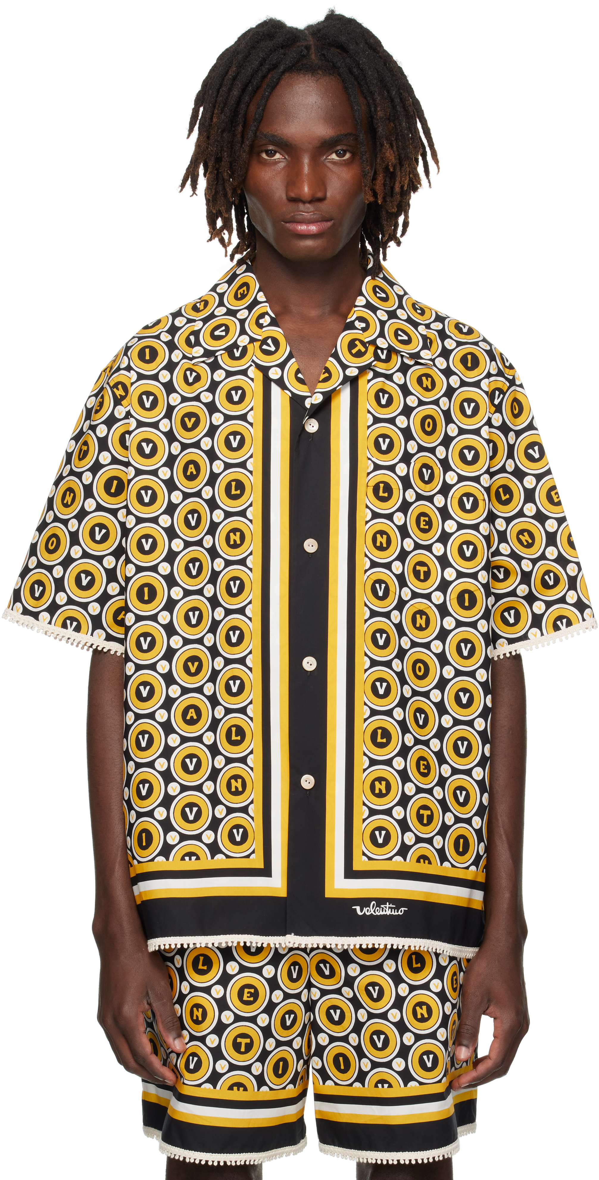 Valentino Bowling Shirt With Bulles Royales Print In Black