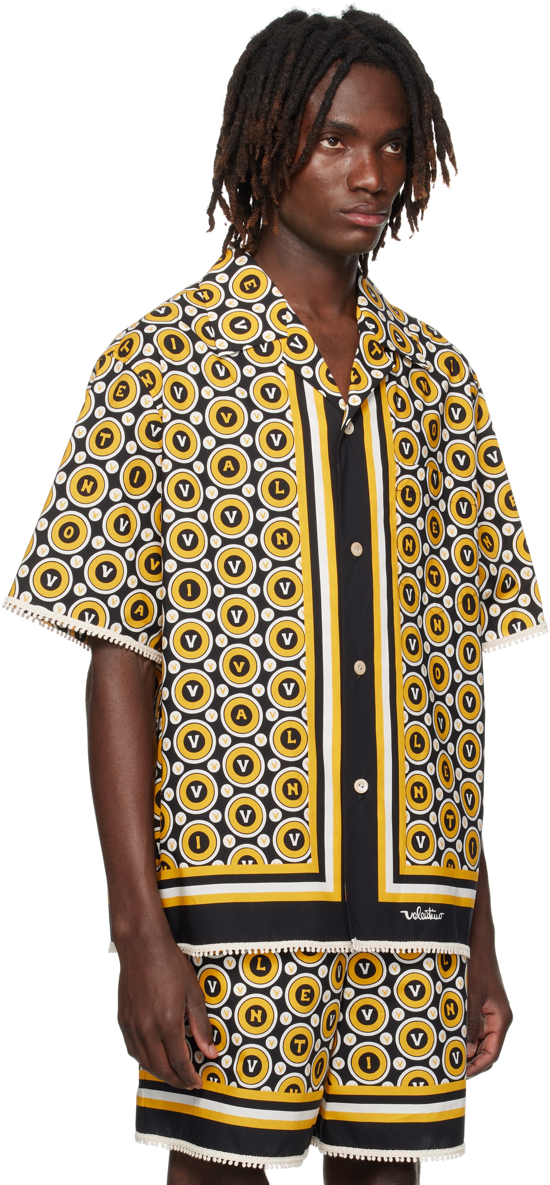 Valentino Bowling Shirt With Bulles Royales Print In Black