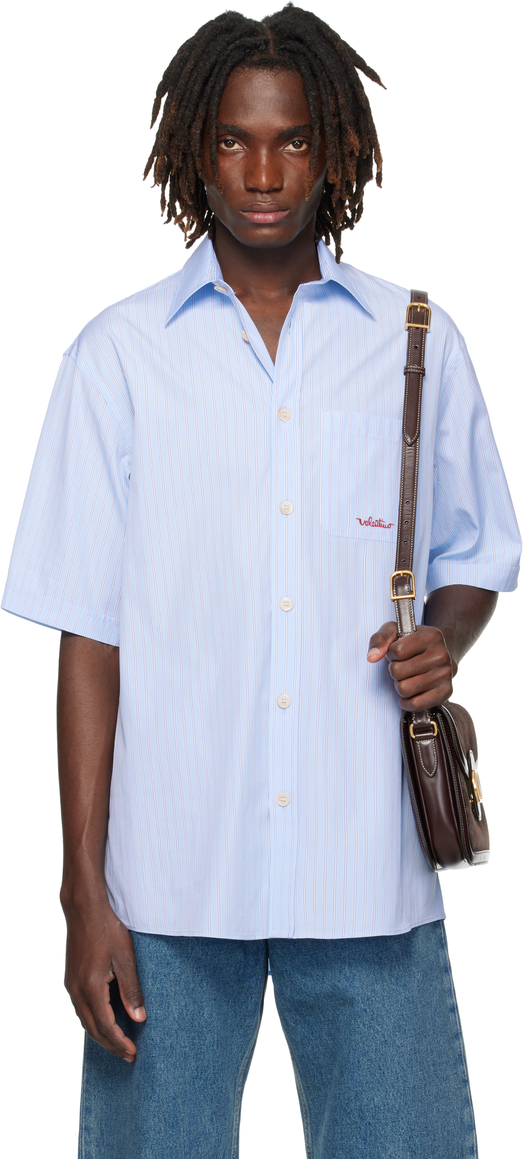 Valentino Embroidered Cotton Shirt In Blue