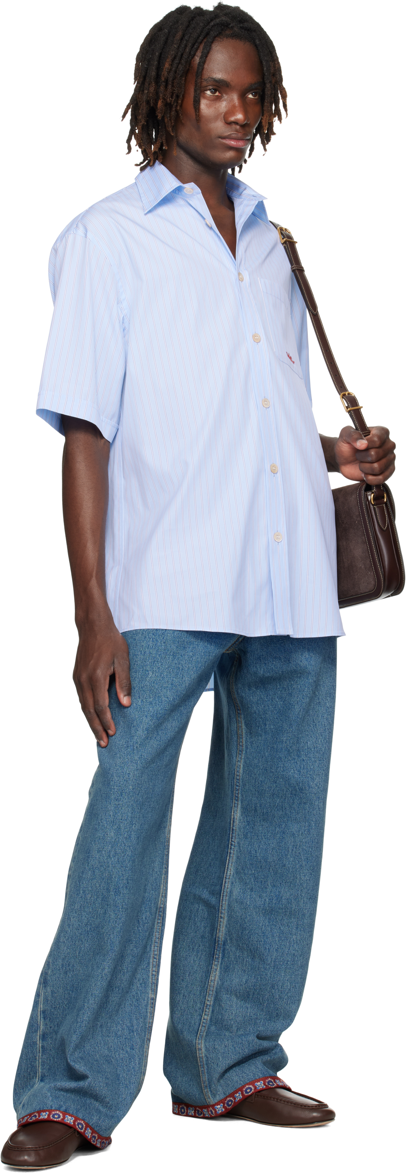 Valentino Embroidered Cotton Shirt In Blue