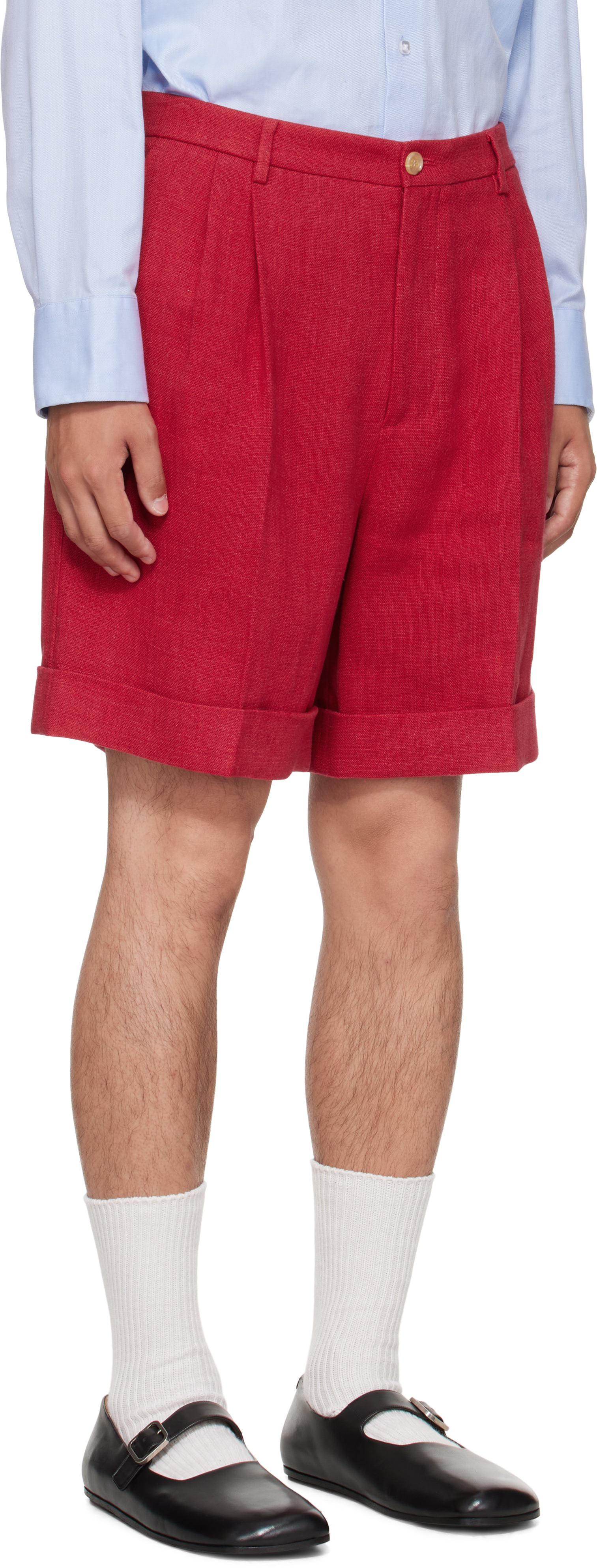 Valentino Straight-leg Pleated Linen Bermuda Shorts In Red