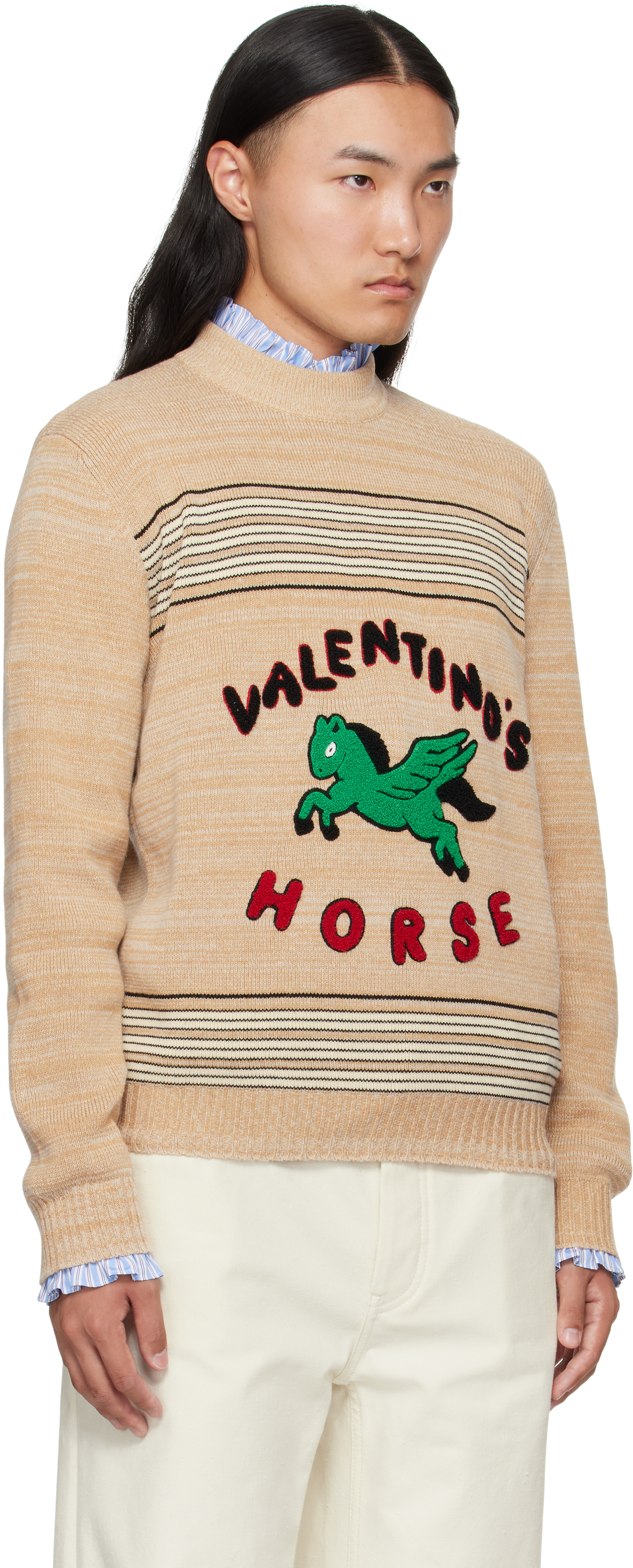 Valentino Pegasus-embroidered Striped Sweater In Multi