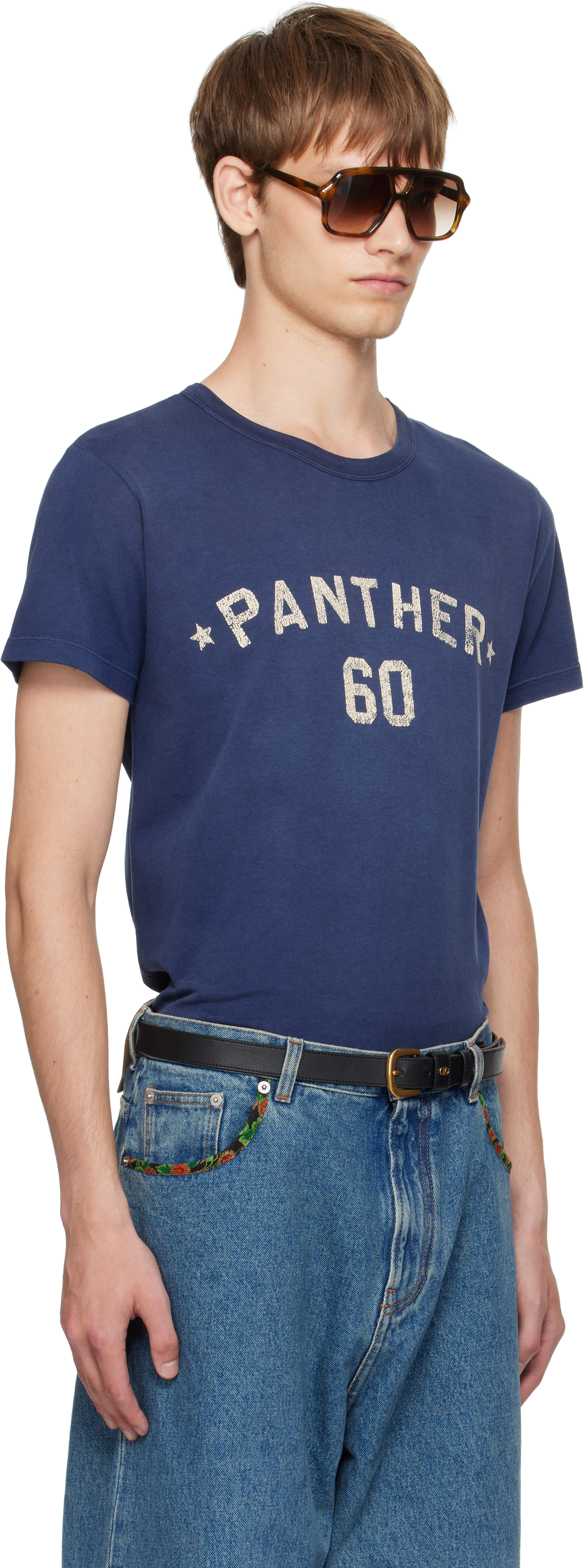 Valentino Garavani Vintage-effect Blue Cotton T-shirt In Blue