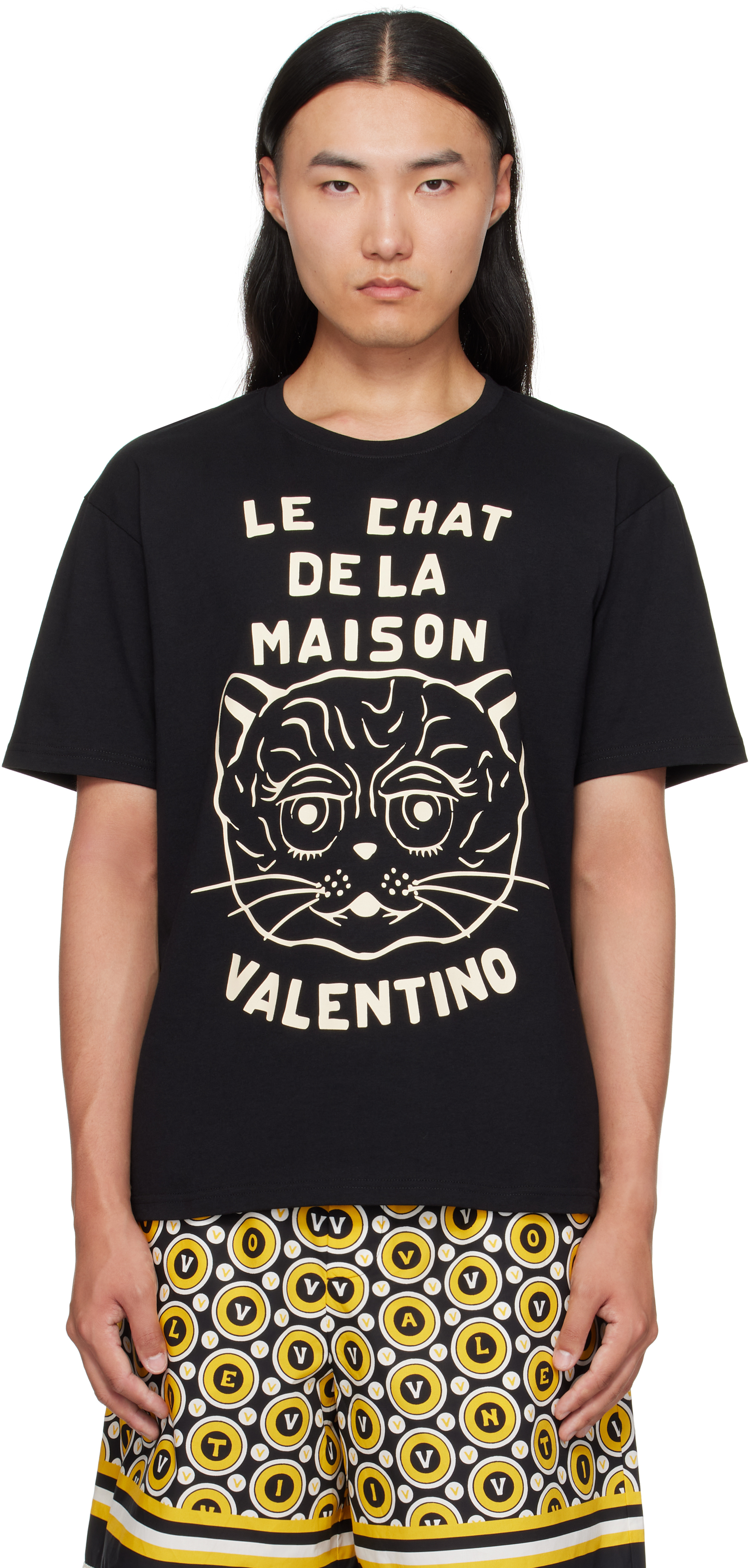 Valentino Garavani T-shirt With Le Chat De La Maison Print In Black