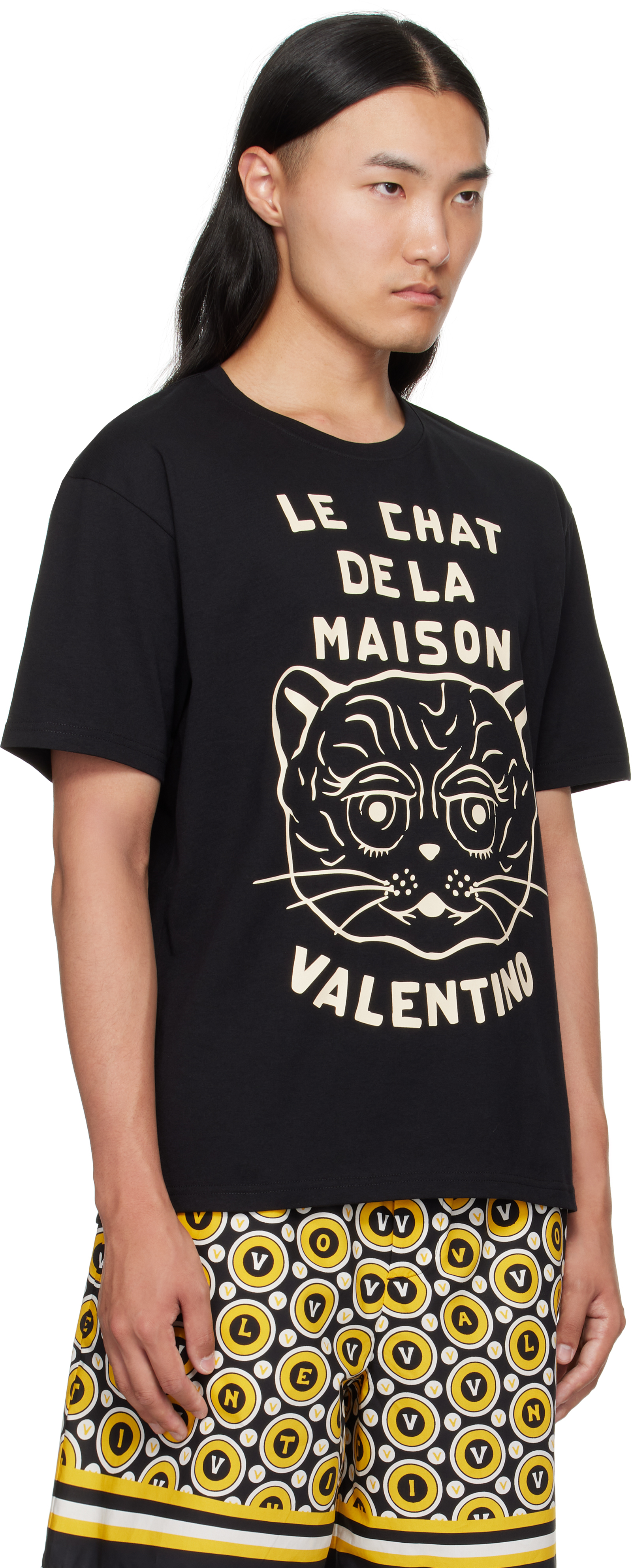 Valentino Garavani T-shirt With Le Chat De La Maison Print In Black