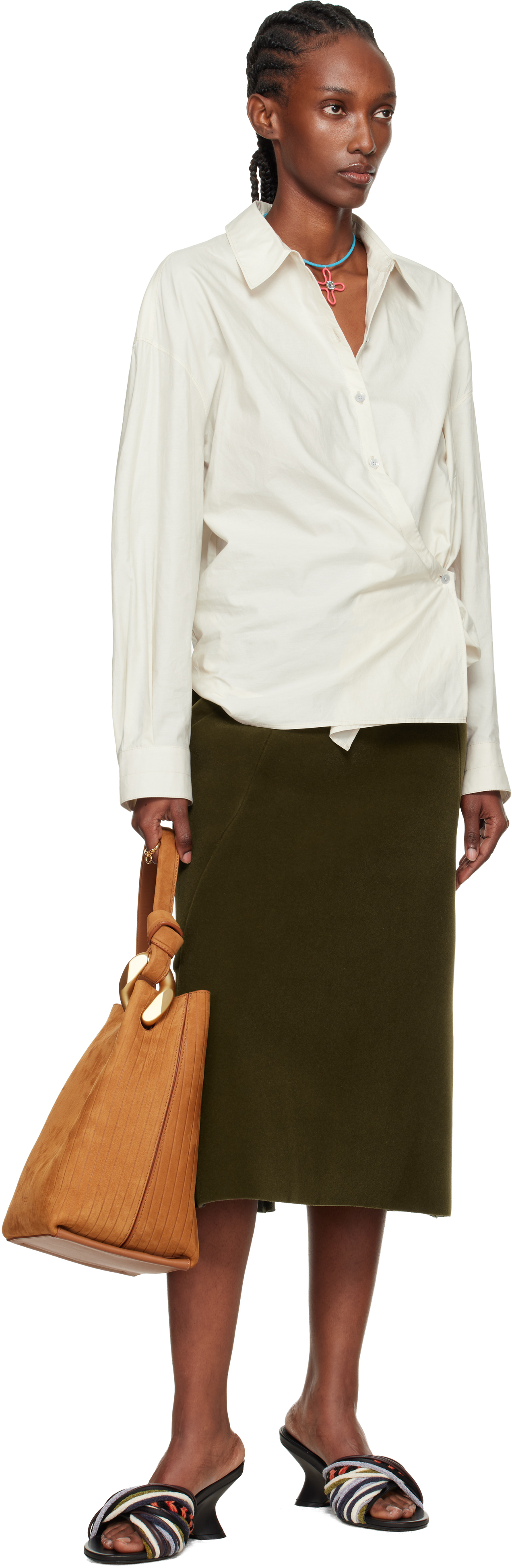 Jw Anderson Corner Stripe Deerskin Tote In Brown