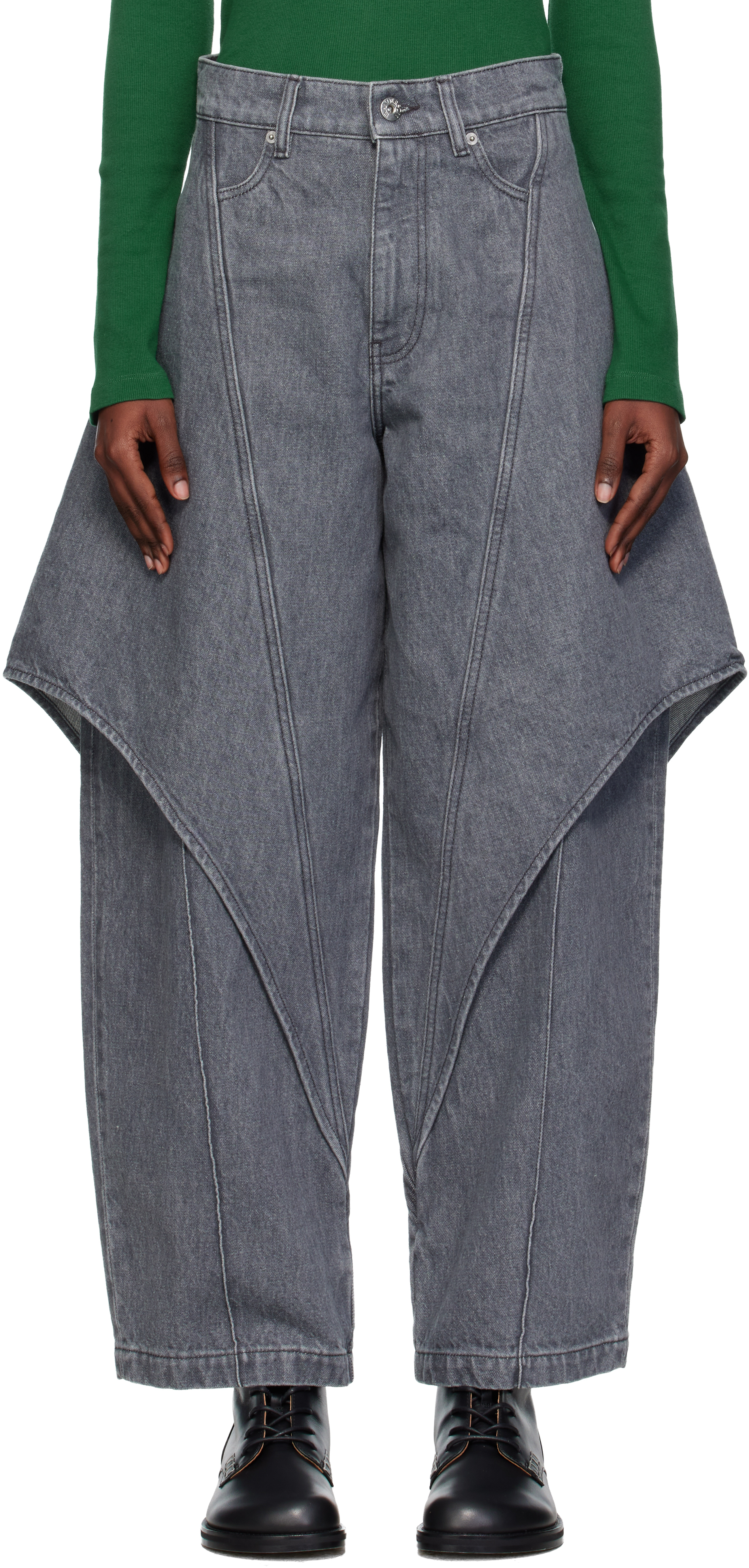 Jw Anderson Cropped Sculptural Jeans Light Grey In Gray