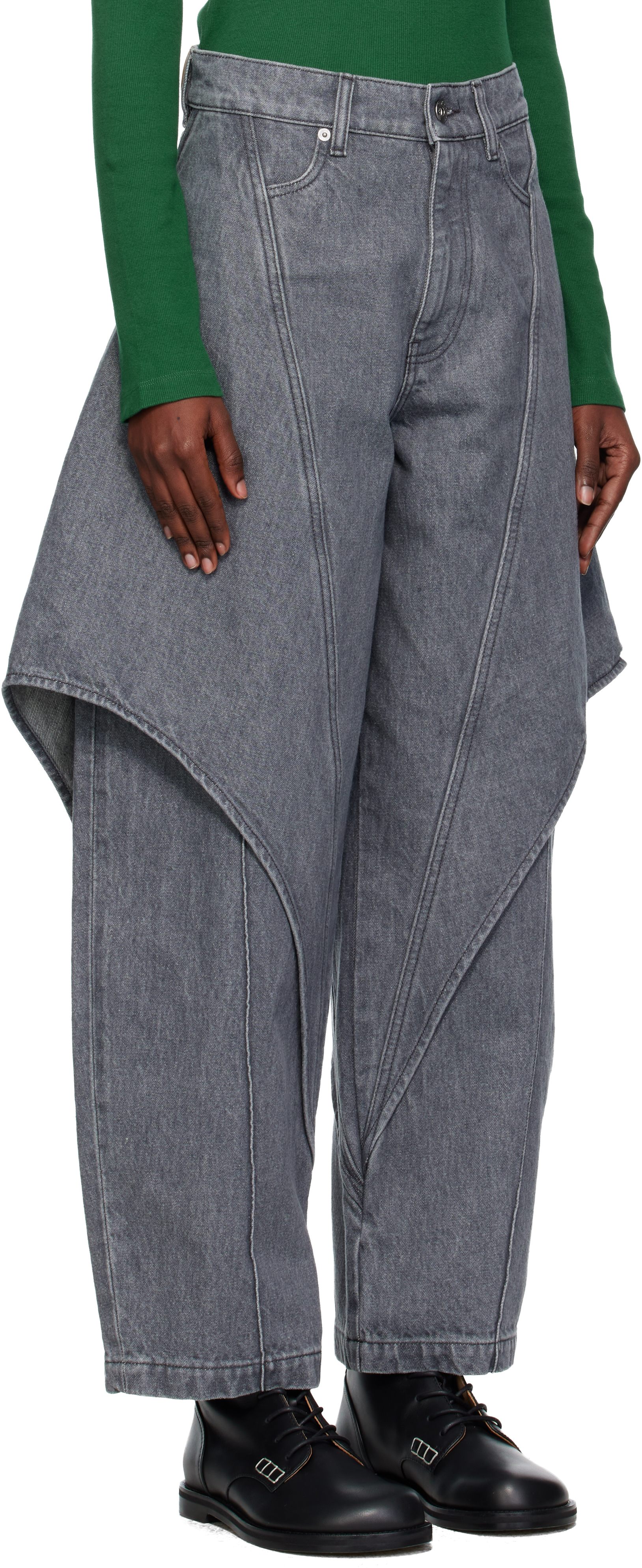 Jw Anderson Cropped Sculptural Jeans Light Grey In Gray