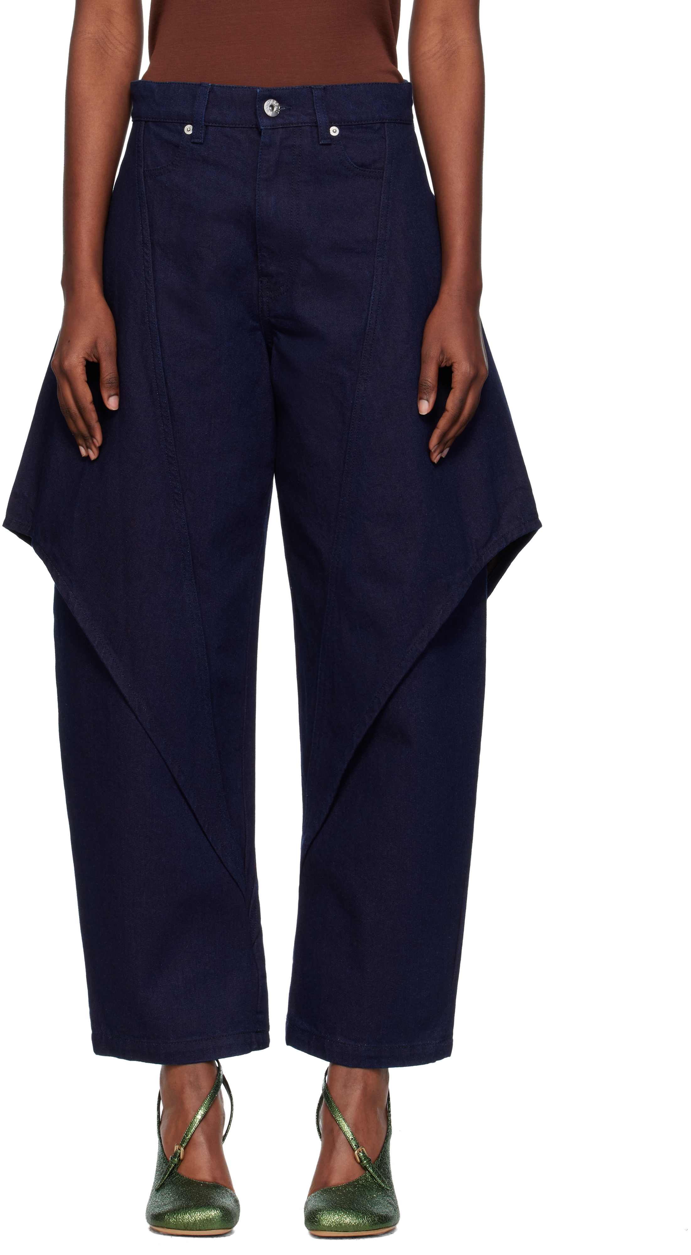 Jw Anderson Navy Cropped Sculptural Jeans In Blue