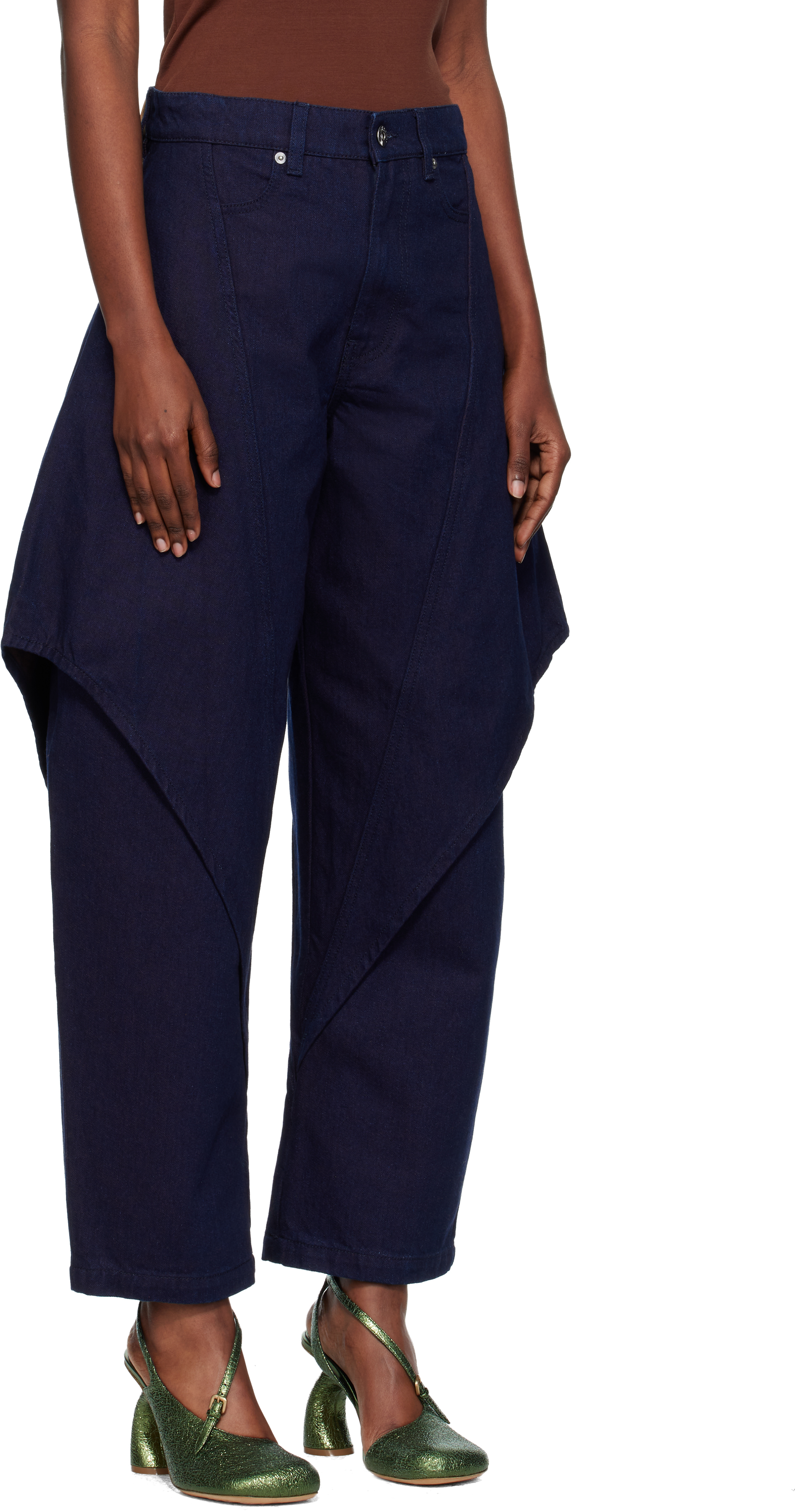 Jw Anderson Navy Cropped Sculptural Jeans In Blue