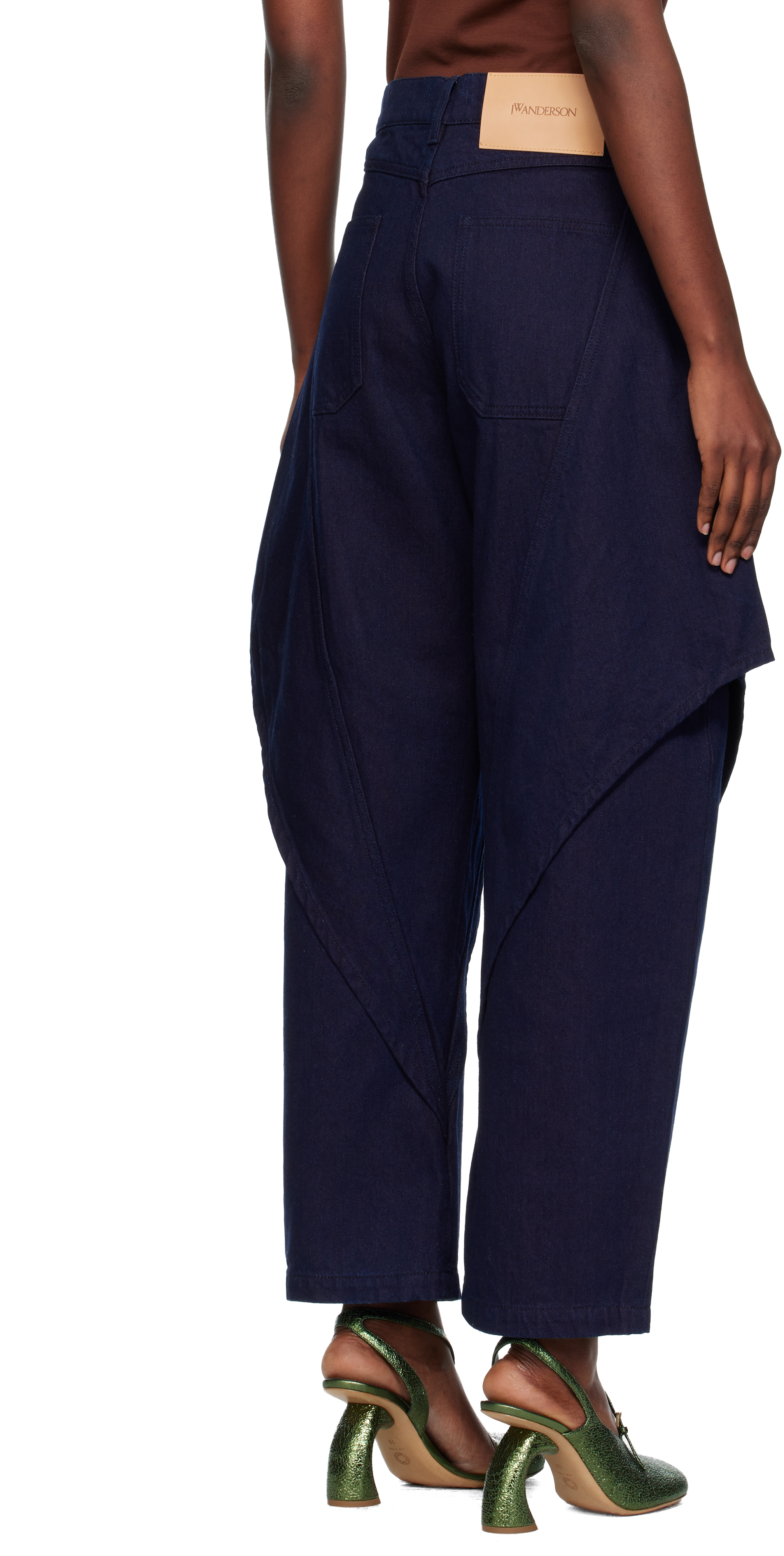 Jw Anderson Navy Cropped Sculptural Jeans In Blue
