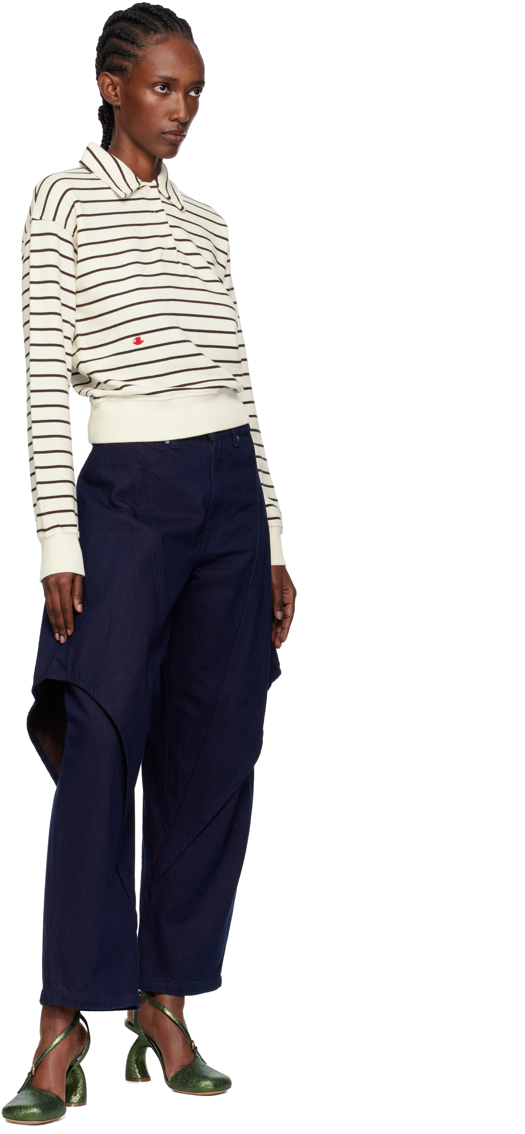 Jw Anderson Navy Cropped Sculptural Jeans In Blue