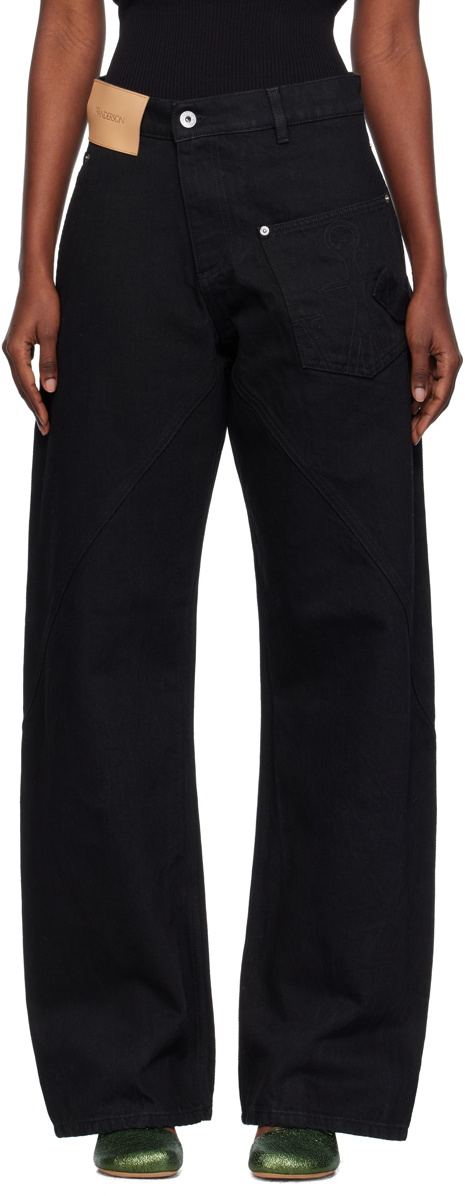 JW Anderson: Black Twisted Workwear Jeans | SSENSE