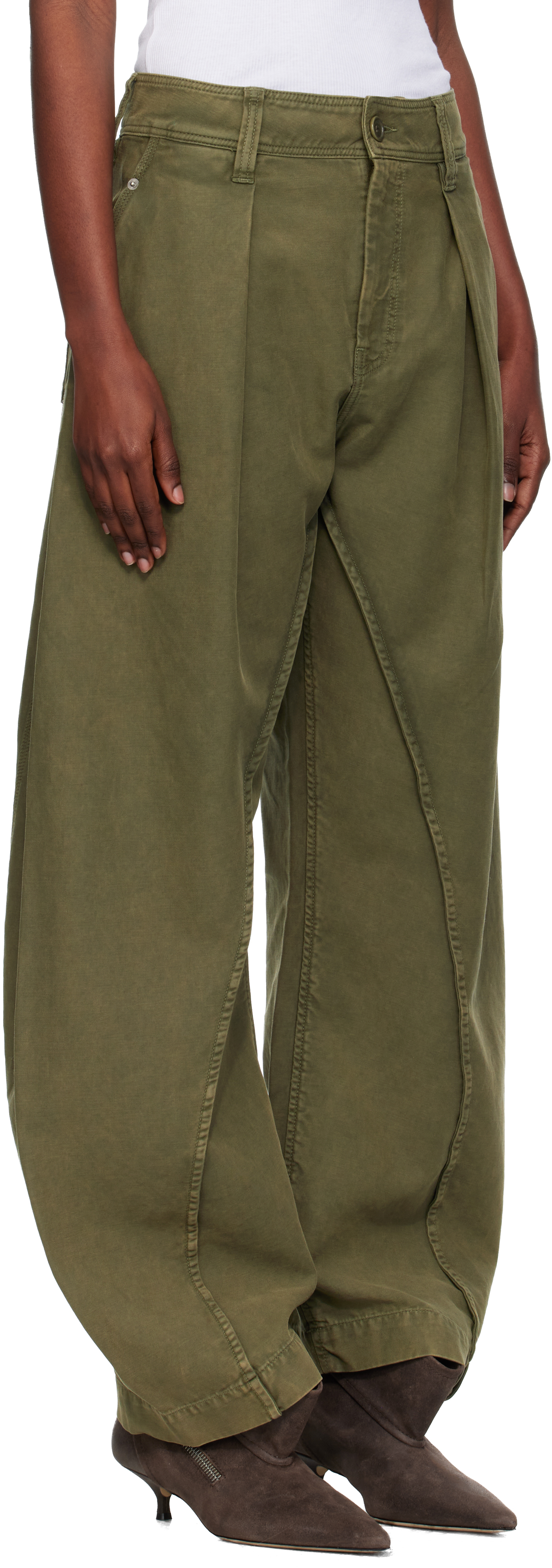 Jw Anderson Khaki Twisted Seam Trousers In Green