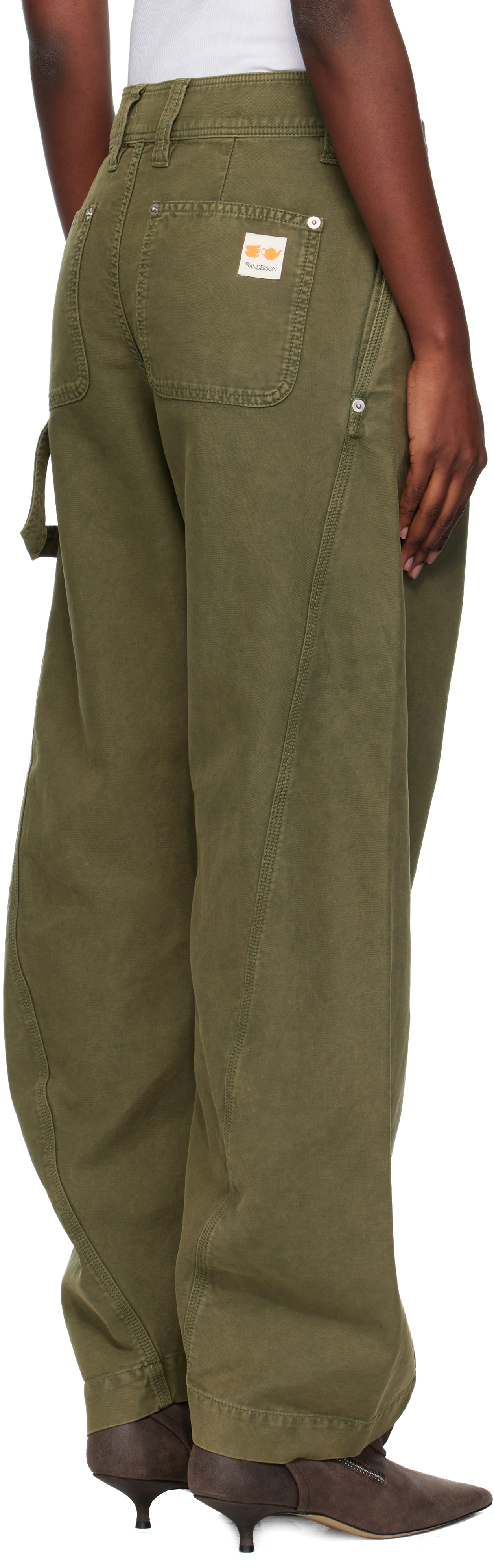 Jw Anderson Khaki Twisted Seam Trousers In Green