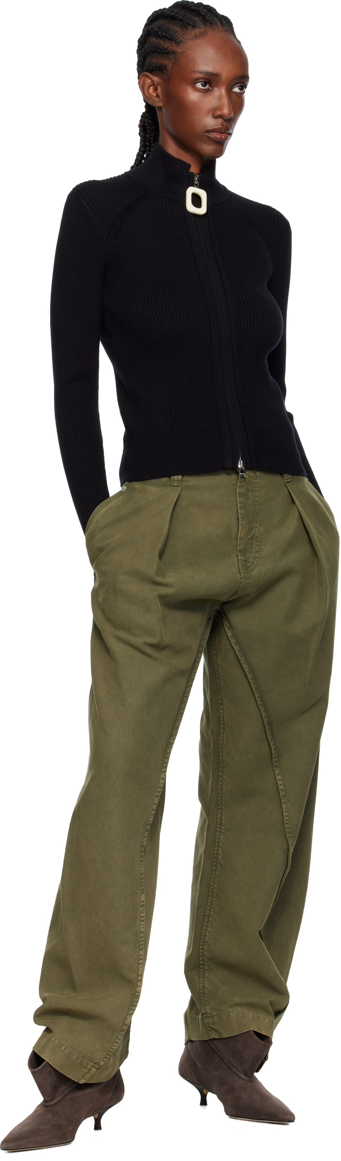 Jw Anderson Khaki Twisted Seam Trousers In Green