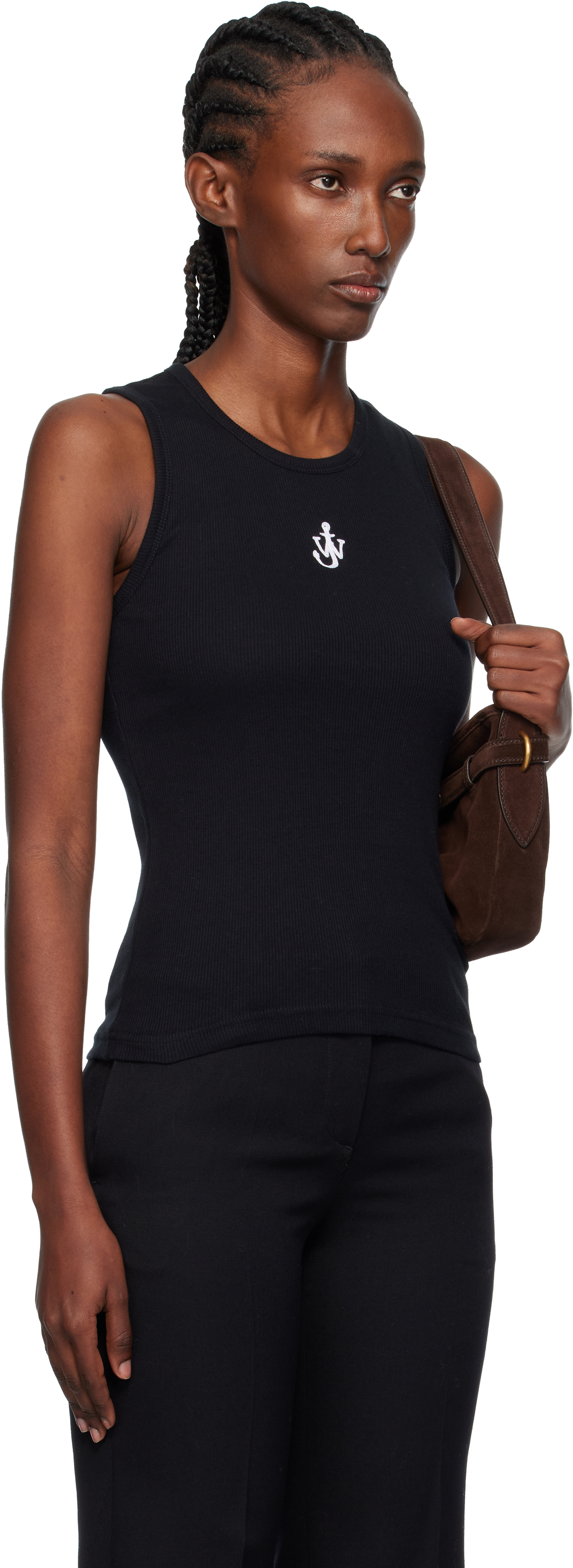 Jw Anderson Black Anchor Embroidery Tank Top In Black