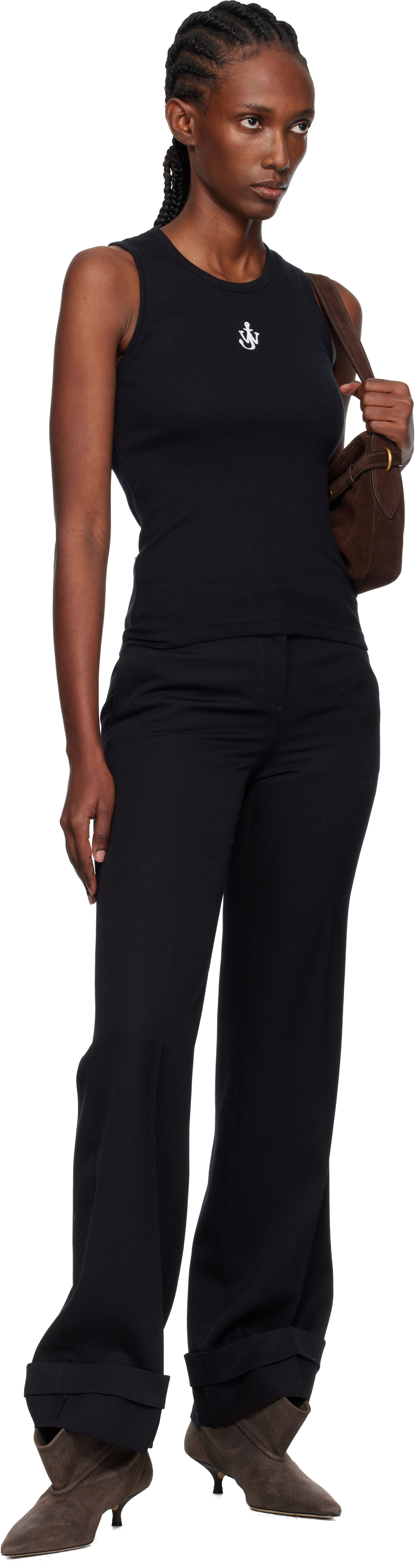 Jw Anderson Black Anchor Embroidery Tank Top In Black