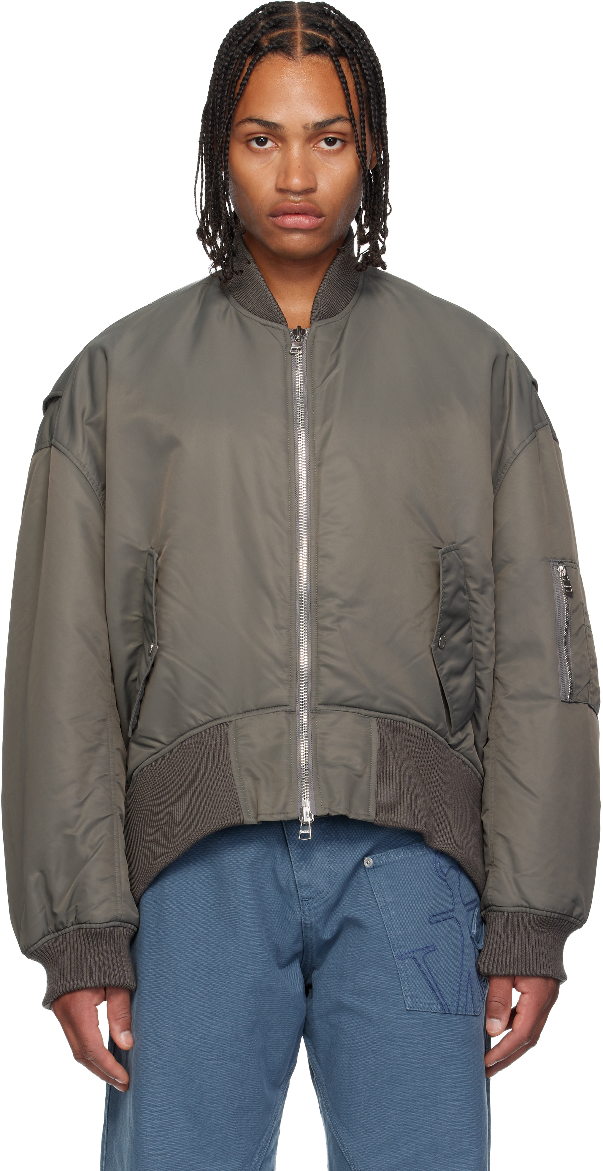 JW Anderson: グレー オーバーサイズ カーブドヘム ボンバー