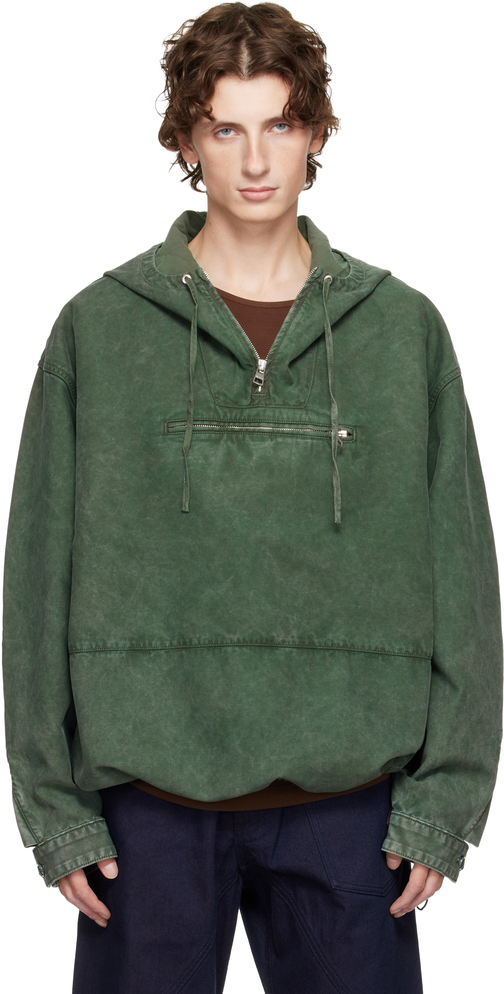 Jw Anderson Green Garment-dyed Anorak Jacket In Green