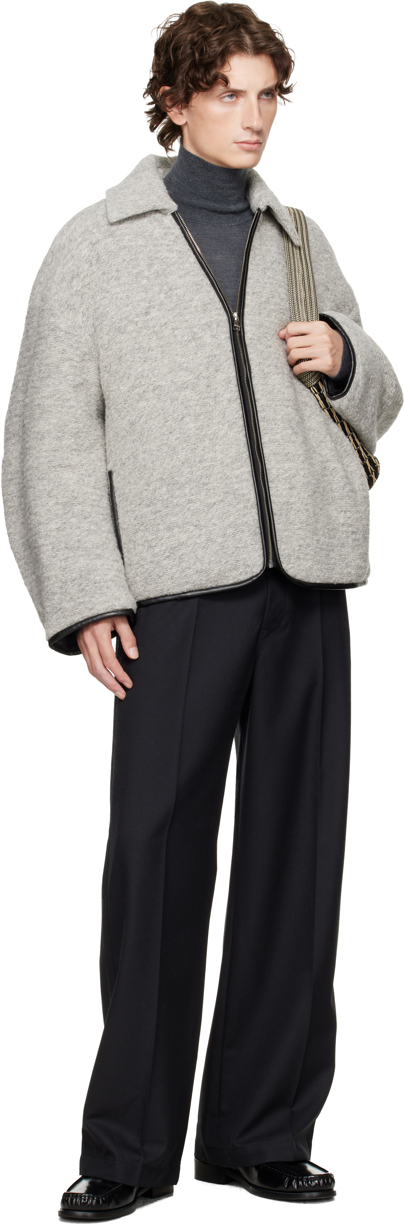 Jw Anderson Gray Contrast Trim Casual Jacket In Gray