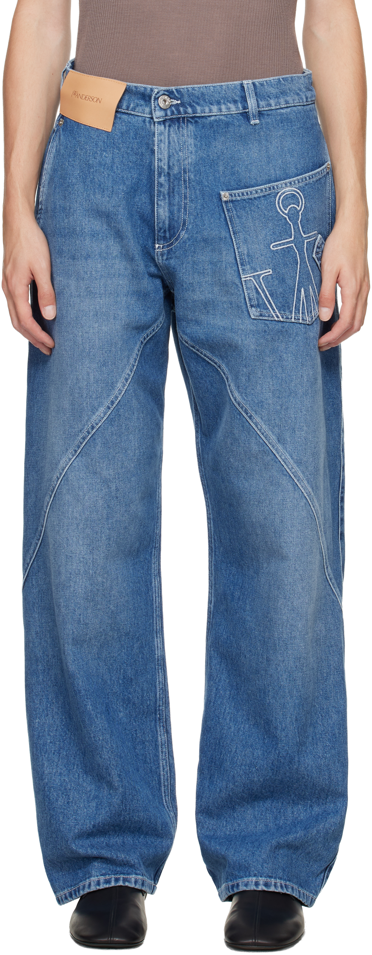 Jw Anderson Blue Twisted Workwear Jeans In Blue