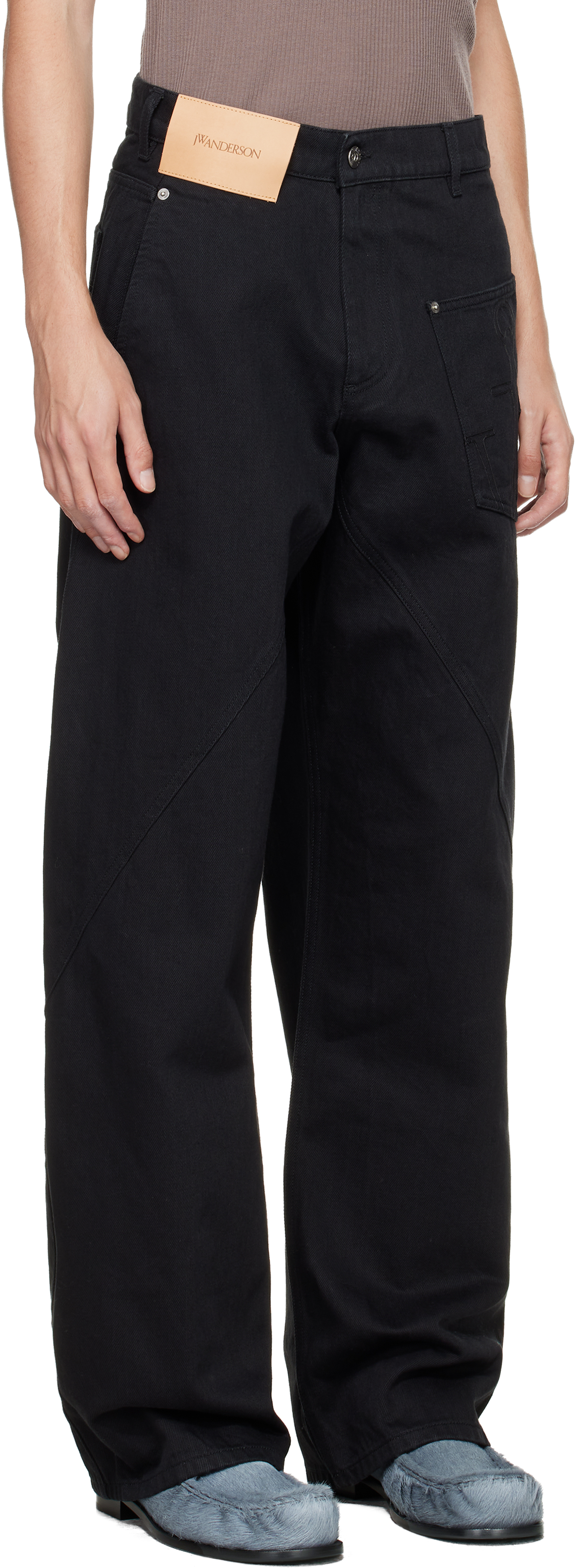Jw Anderson Black Twisted Workwear Jeans In Black