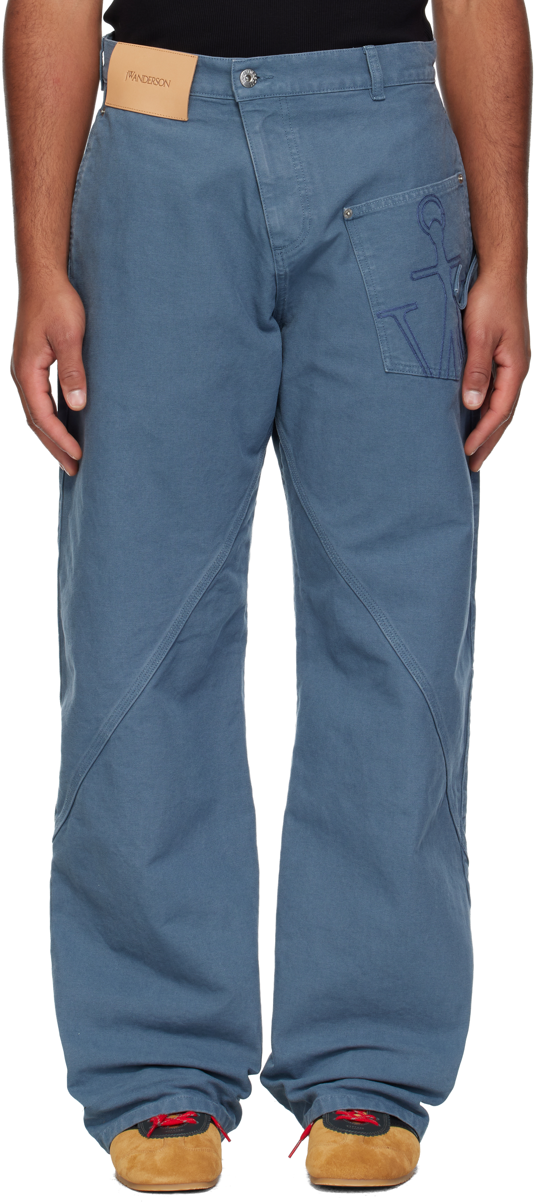 Jw Anderson Blue Twisted Workwear Trousers In Blue