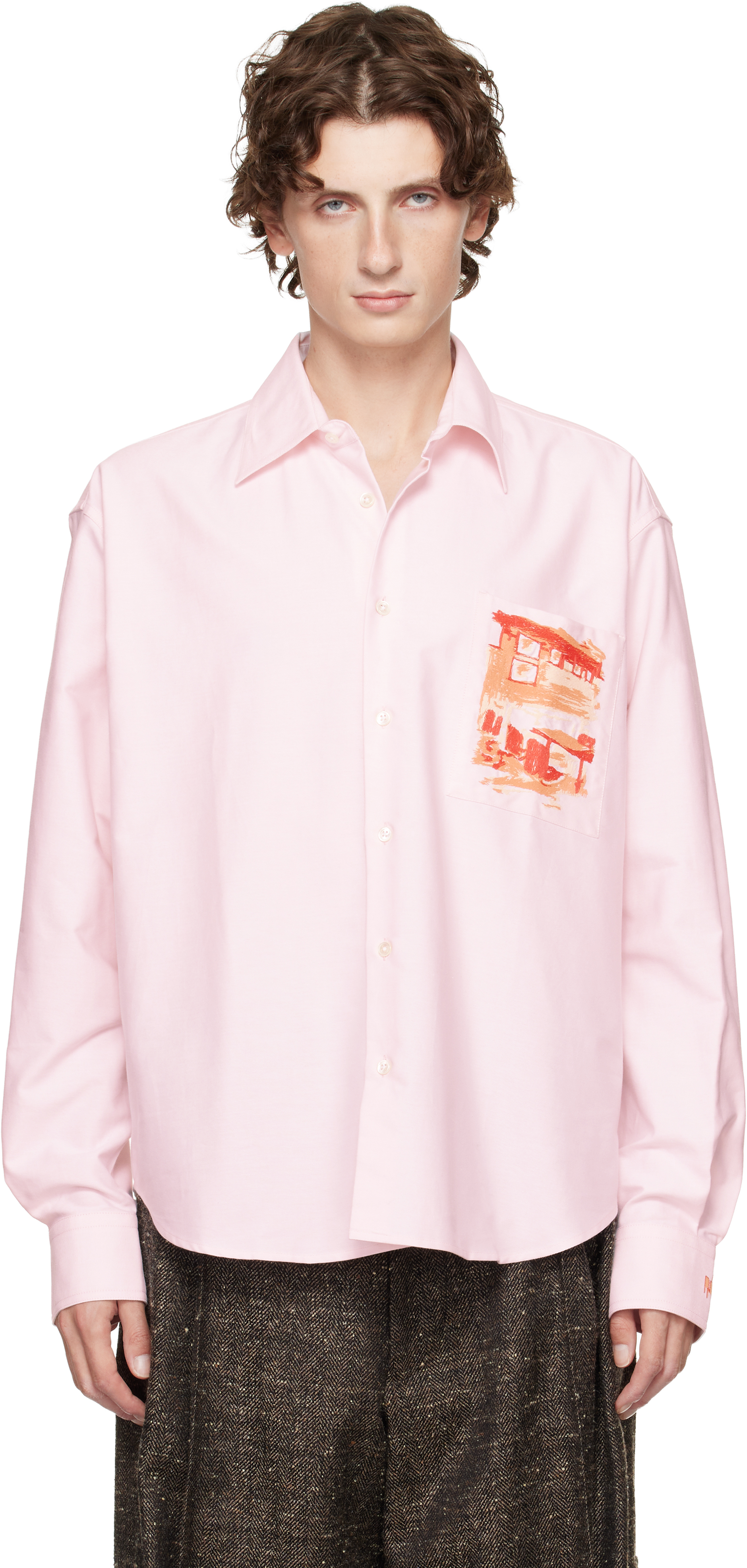 Jw Anderson Pink Café Scene Embroidery Shirt In Pink