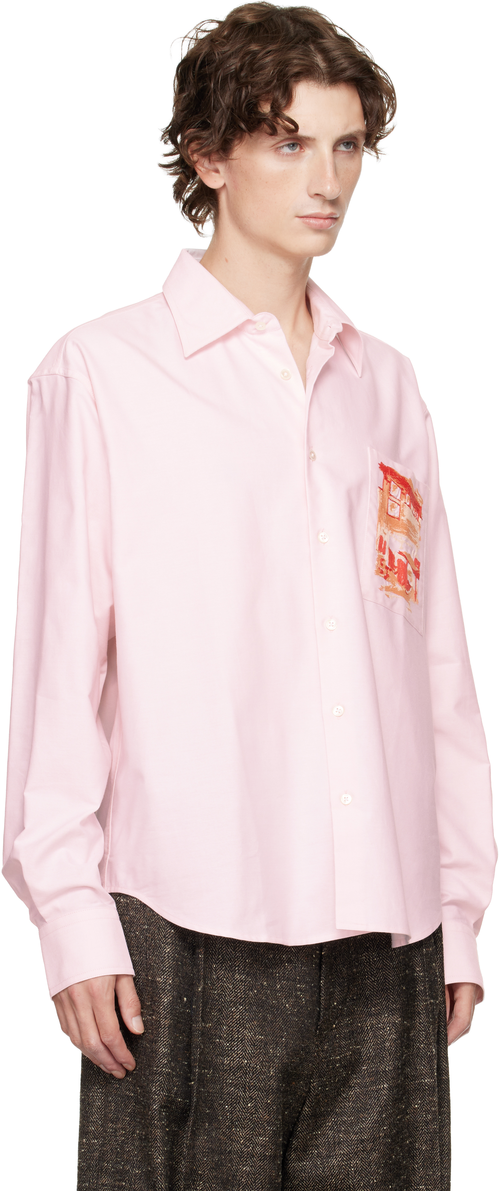 Jw Anderson Pink Café Scene Embroidery Shirt In Pink