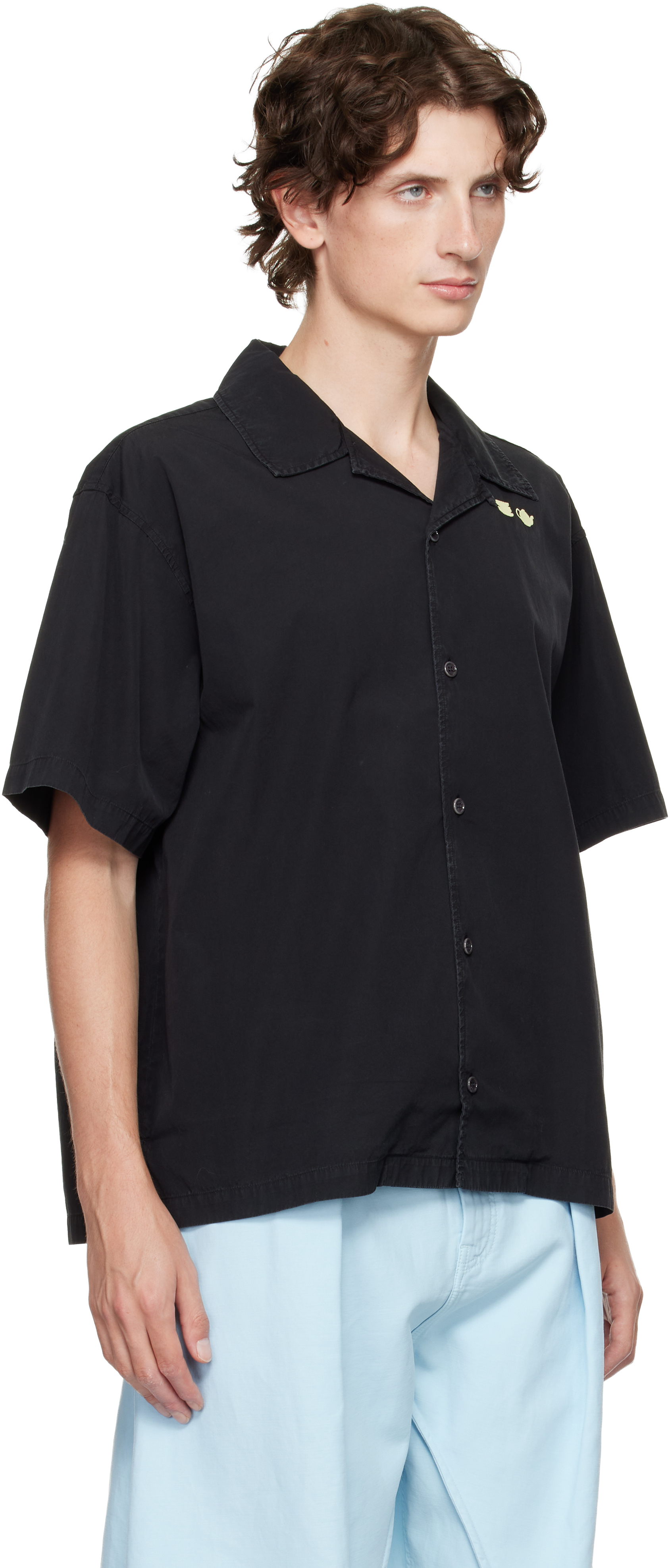 Jw Anderson Black Contrast Embroidery Short Sleeve Shirt In Black
