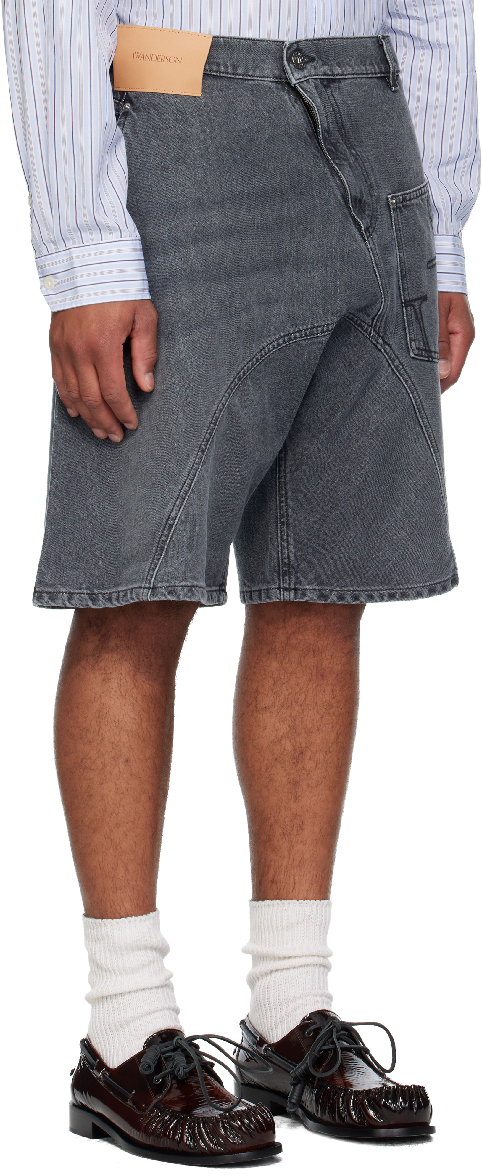 Jw Anderson Gray Twisted Workwear Denim Shorts In Animal Print