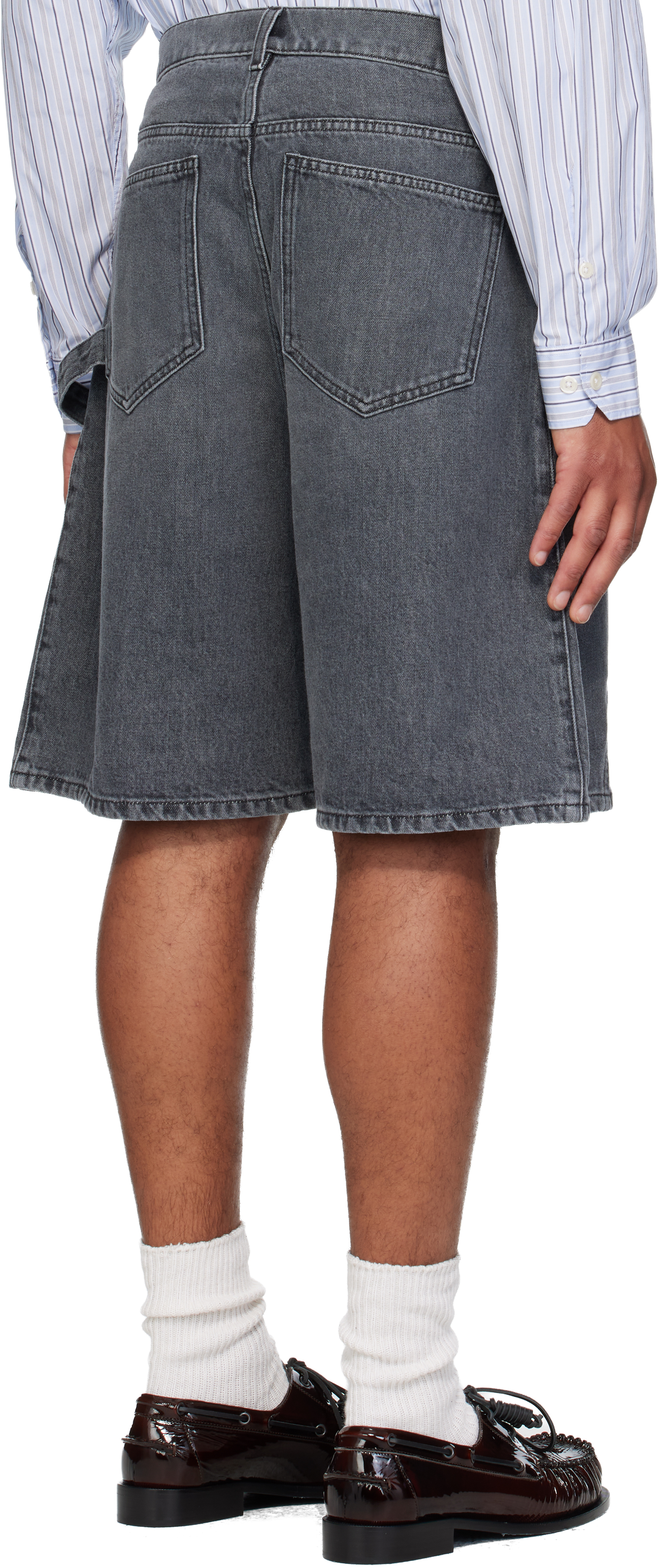 Jw Anderson Gray Twisted Workwear Denim Shorts In Animal Print