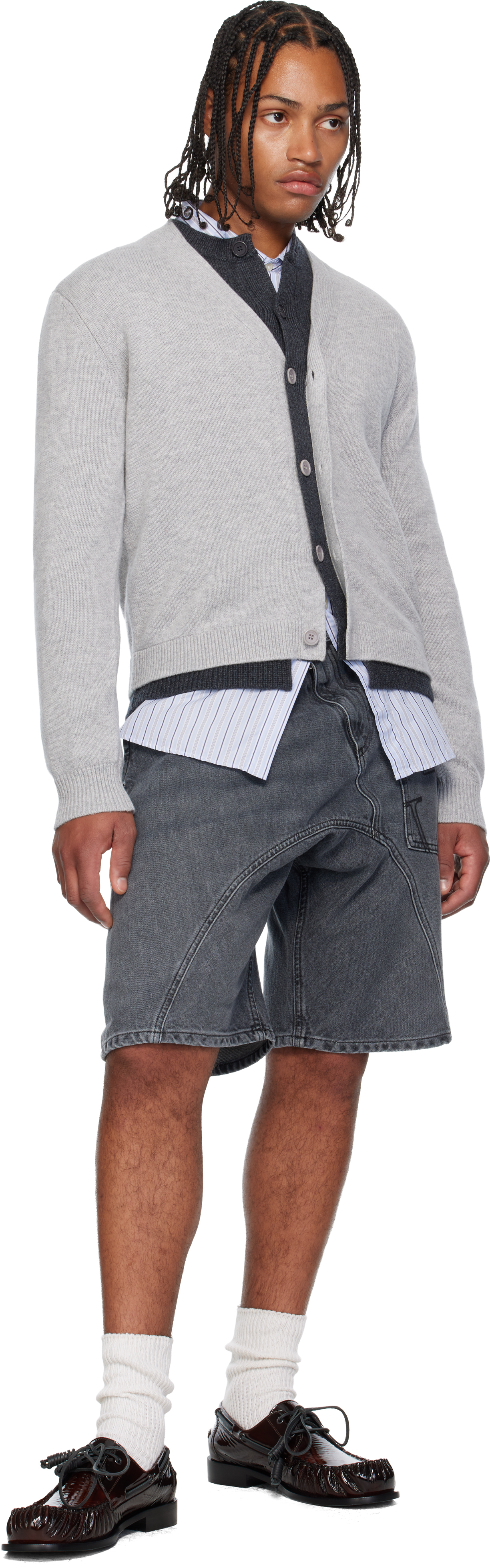 Jw Anderson Gray Twisted Workwear Denim Shorts In Animal Print