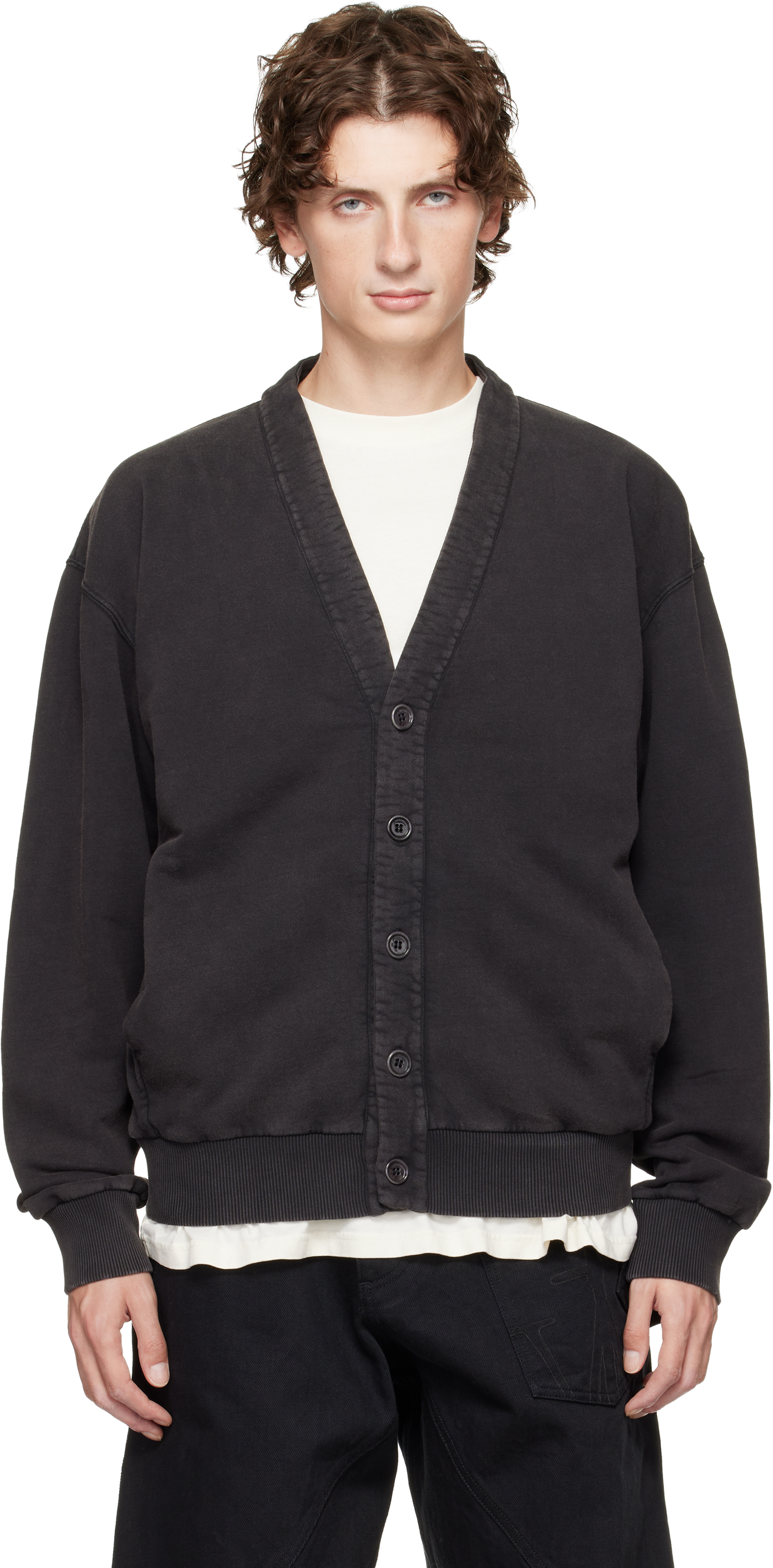 Jw Anderson Black Garment-dyed Cardigan In Black