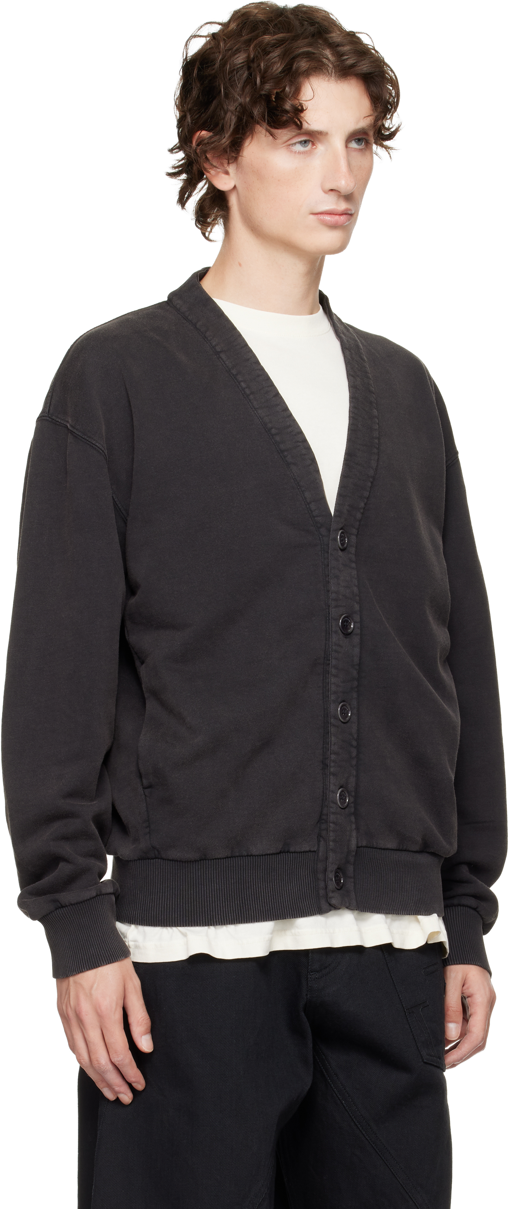 Jw Anderson Black Garment-dyed Cardigan In Black