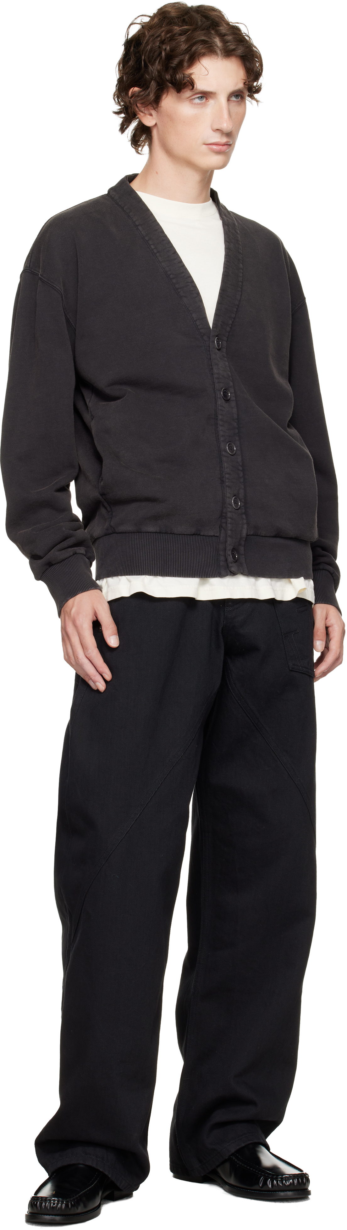 Jw Anderson Black Garment-dyed Cardigan In Black