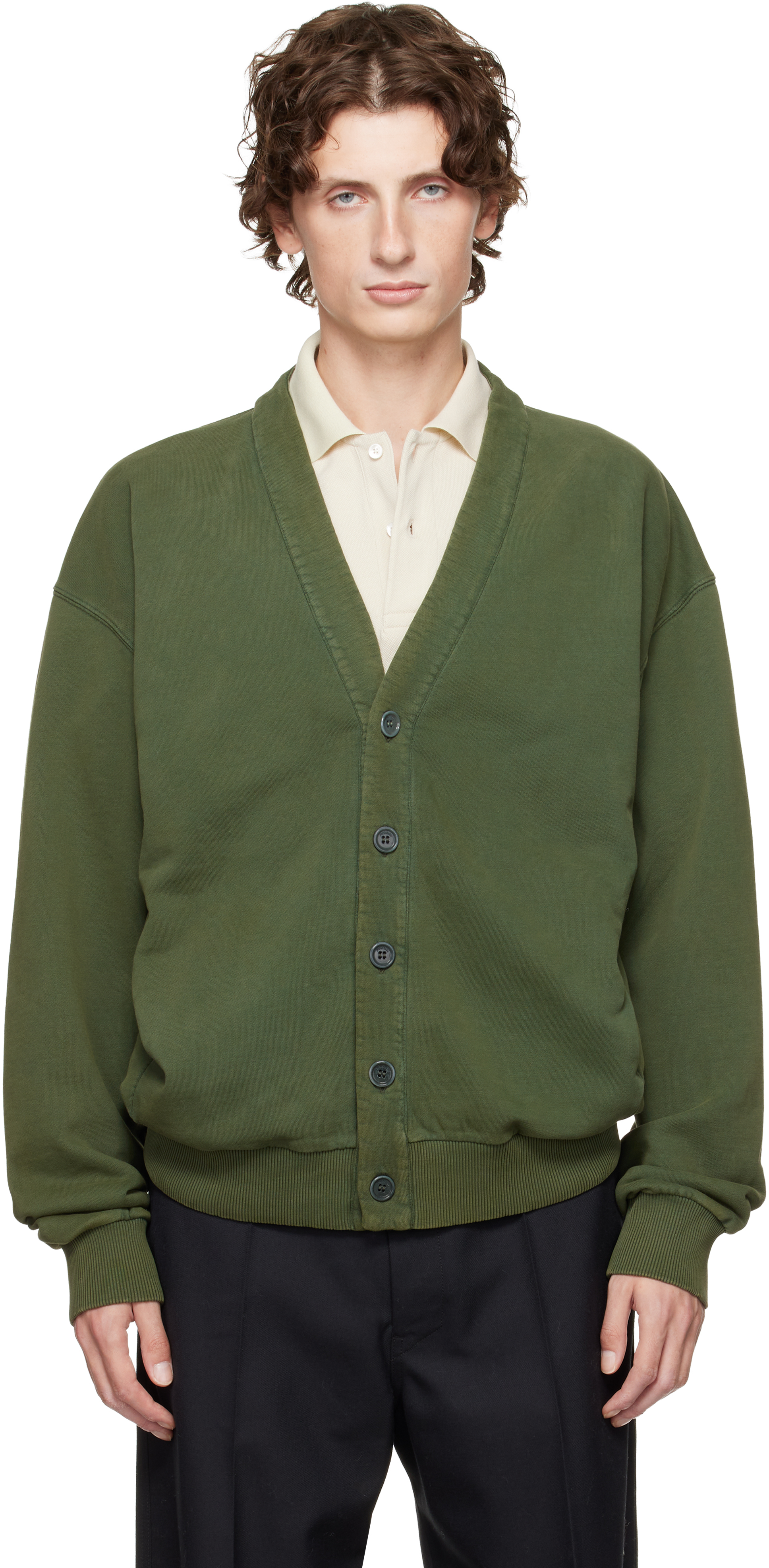 Jw Anderson Green Garment-dyed Cardigan In Green
