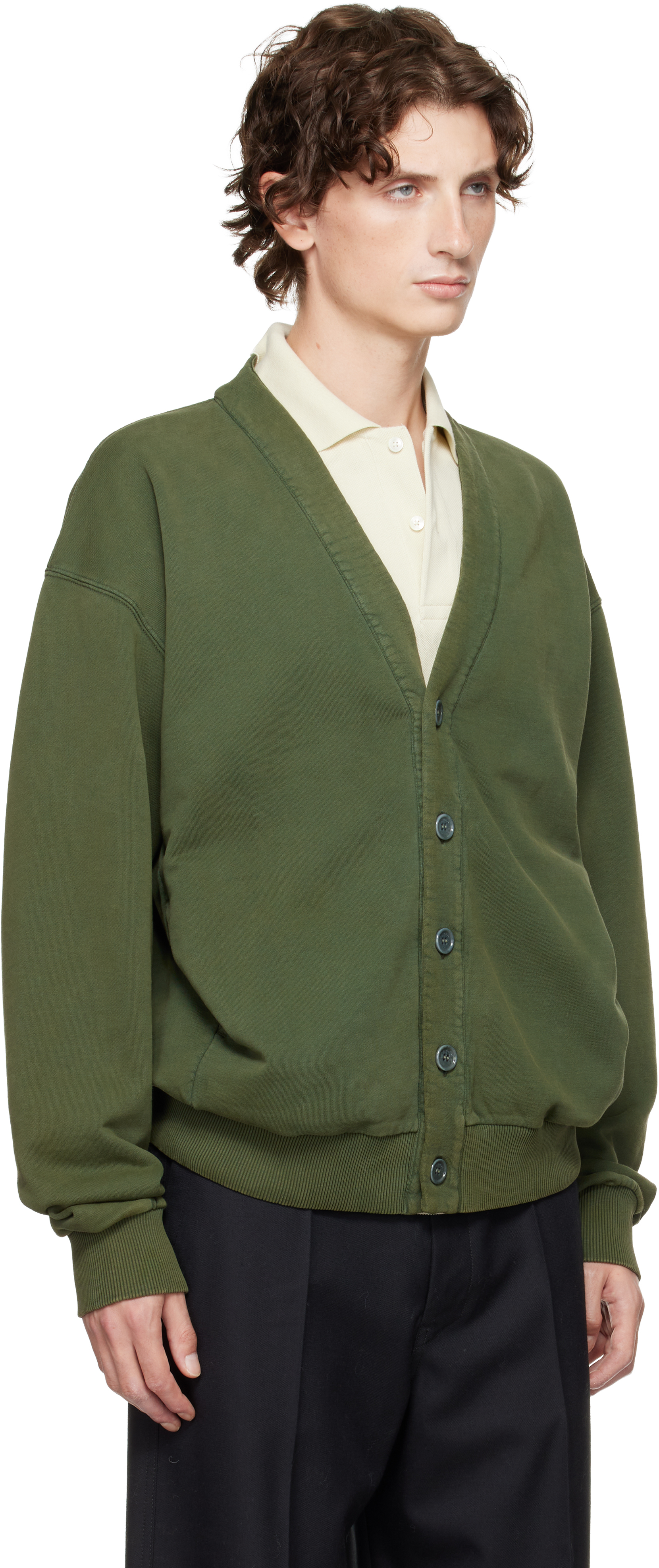 Jw Anderson Green Garment-dyed Cardigan In Green