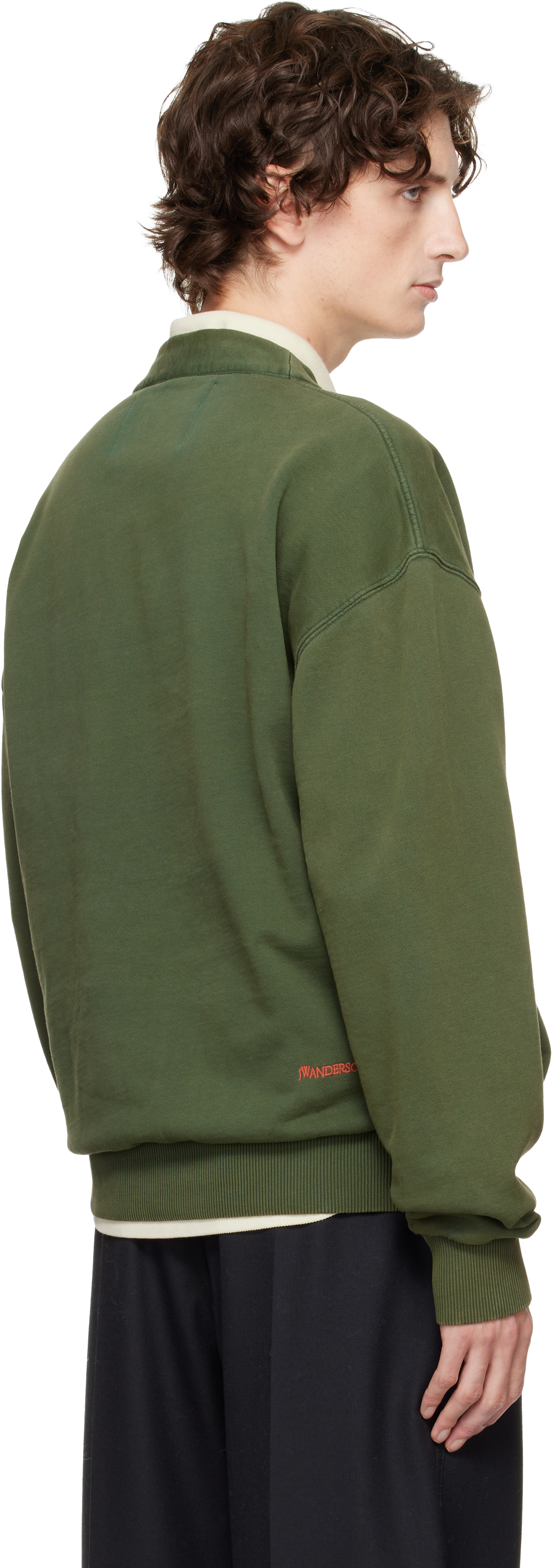 Jw Anderson Green Garment-dyed Cardigan In Green