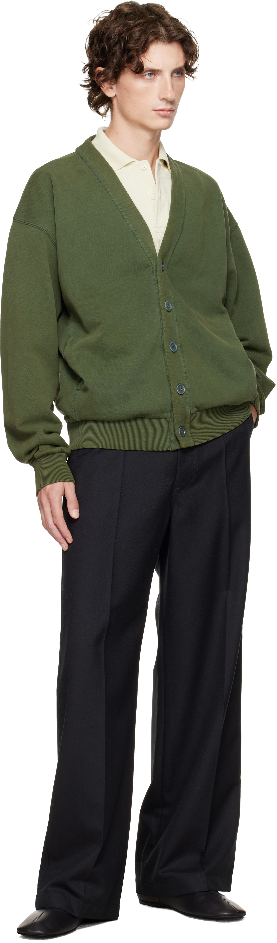 Jw Anderson Green Garment-dyed Cardigan In Green